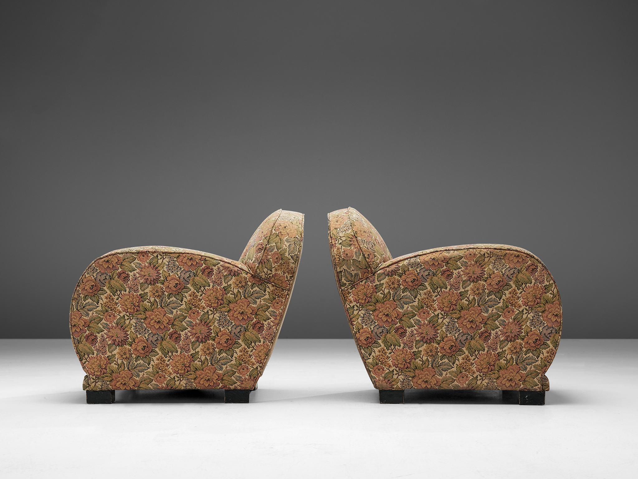 Mid-20th Century Pair of French Lounge Chairs in Floral Fabric