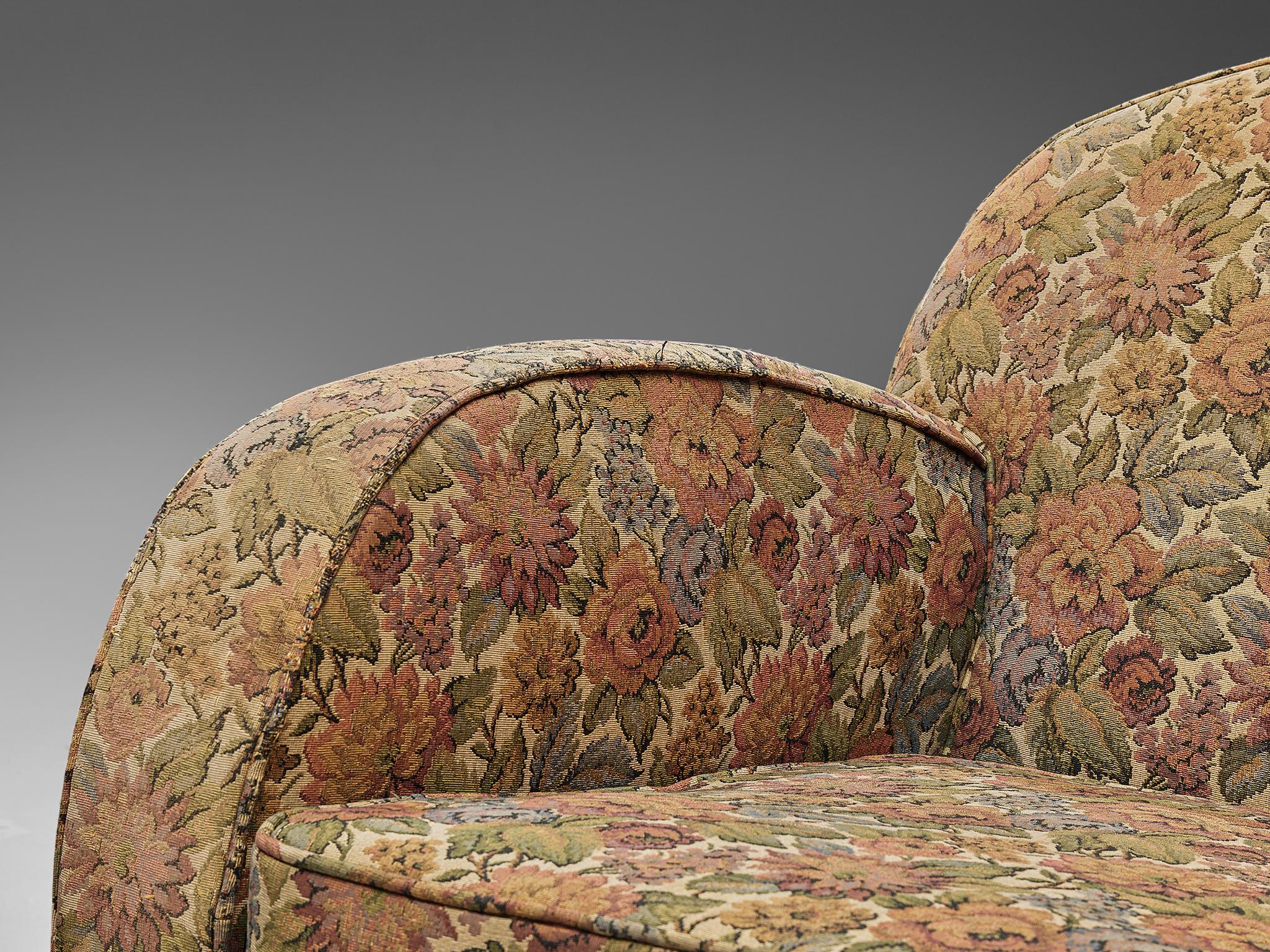 Pair of French Lounge Chairs in Floral Fabric 1