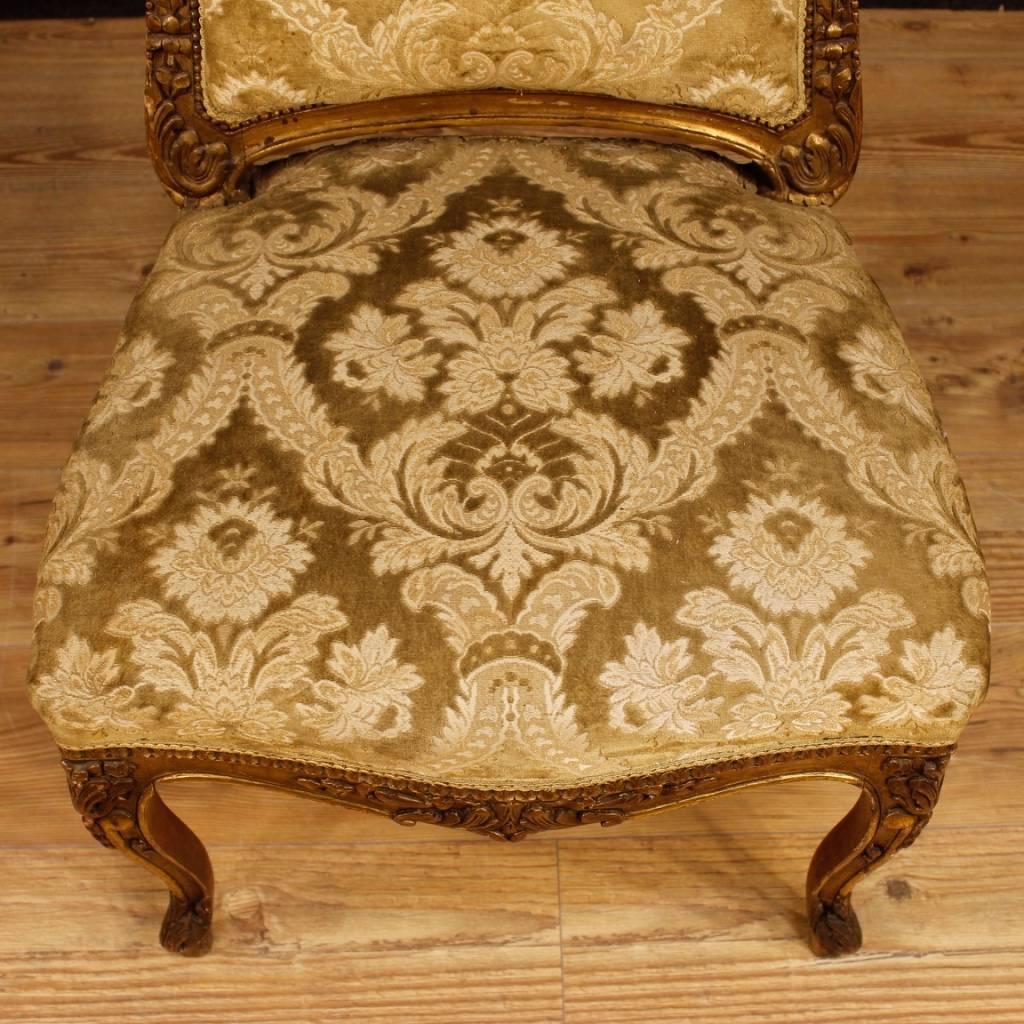 Pair of French Lounge Chairs in Giltwood and Damask Velvet from 20th Century 7