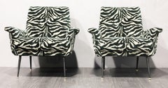 Mid-Century Modern French Lounge Chairs, Velvet Upholstery, 1950s