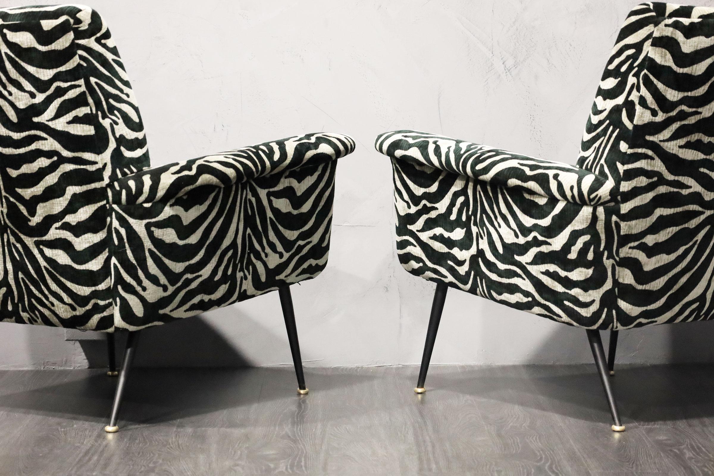 Metal Pair of French Lounge Chairs in New Upholstery For Sale