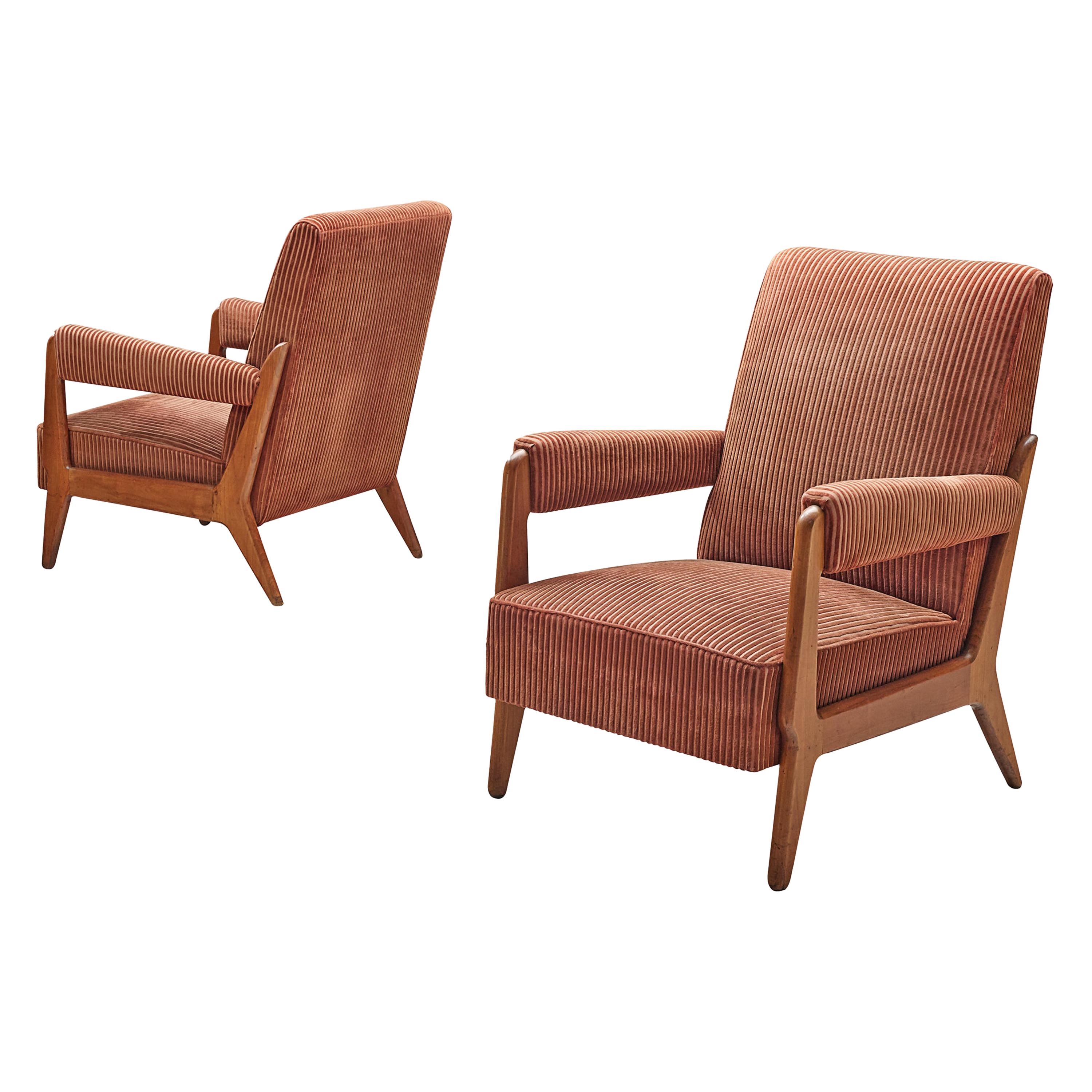 Pair of French Lounge Chairs in Soft Pink Cord Upholstery