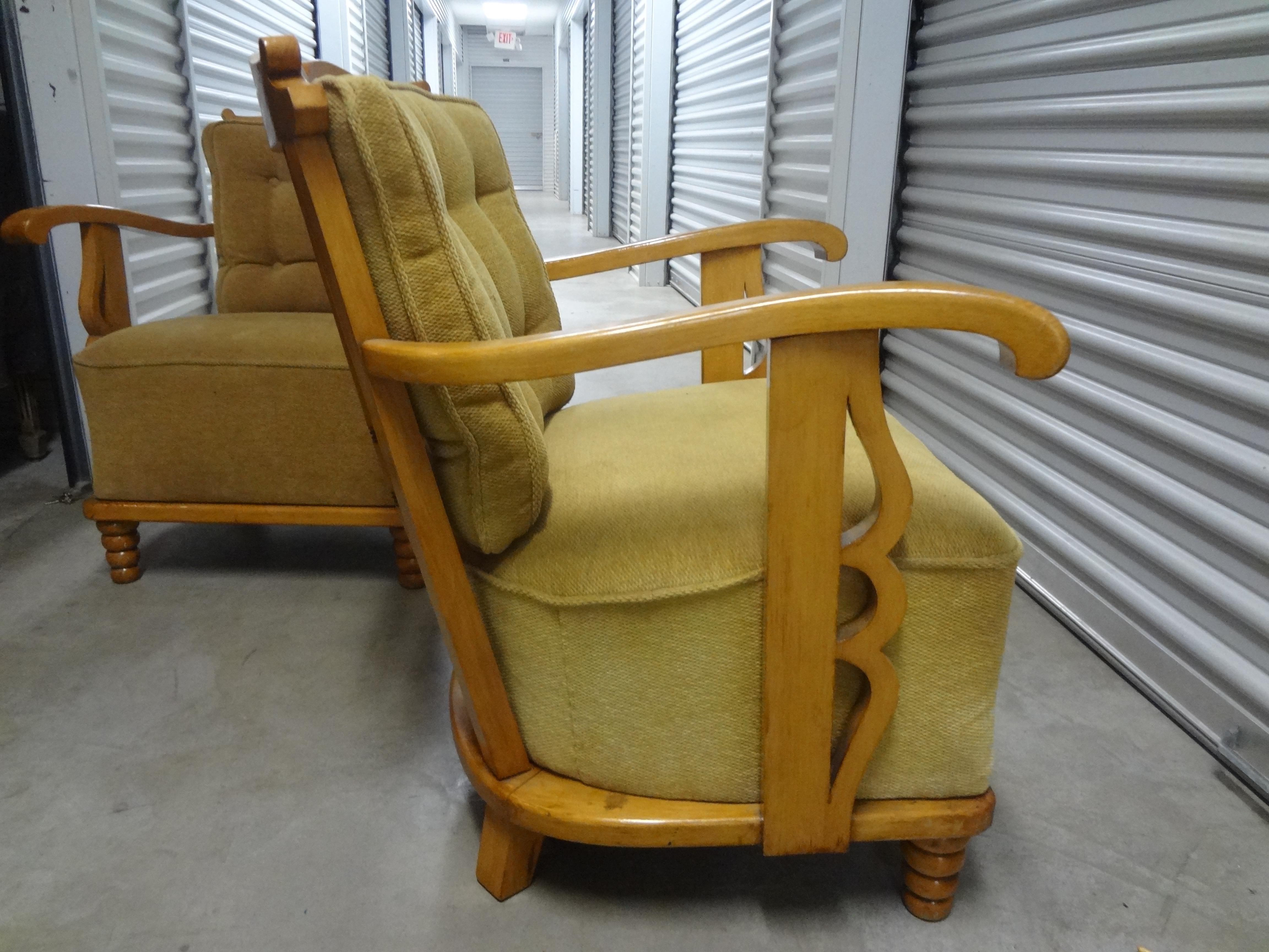 Art Deco Pair of André Arbus Style French Lounge Chairs