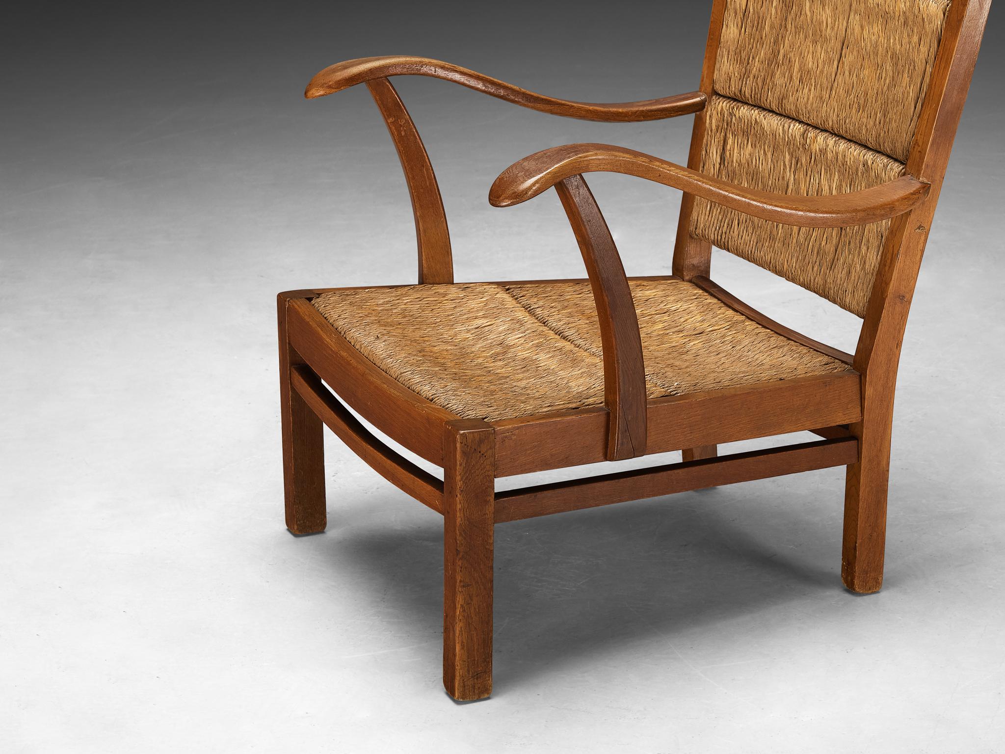 Pair of Dutch Lounge Chairs in Woven Straw and Wood  3