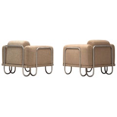 Pair of French Lounge Chairs with Tubular Frames