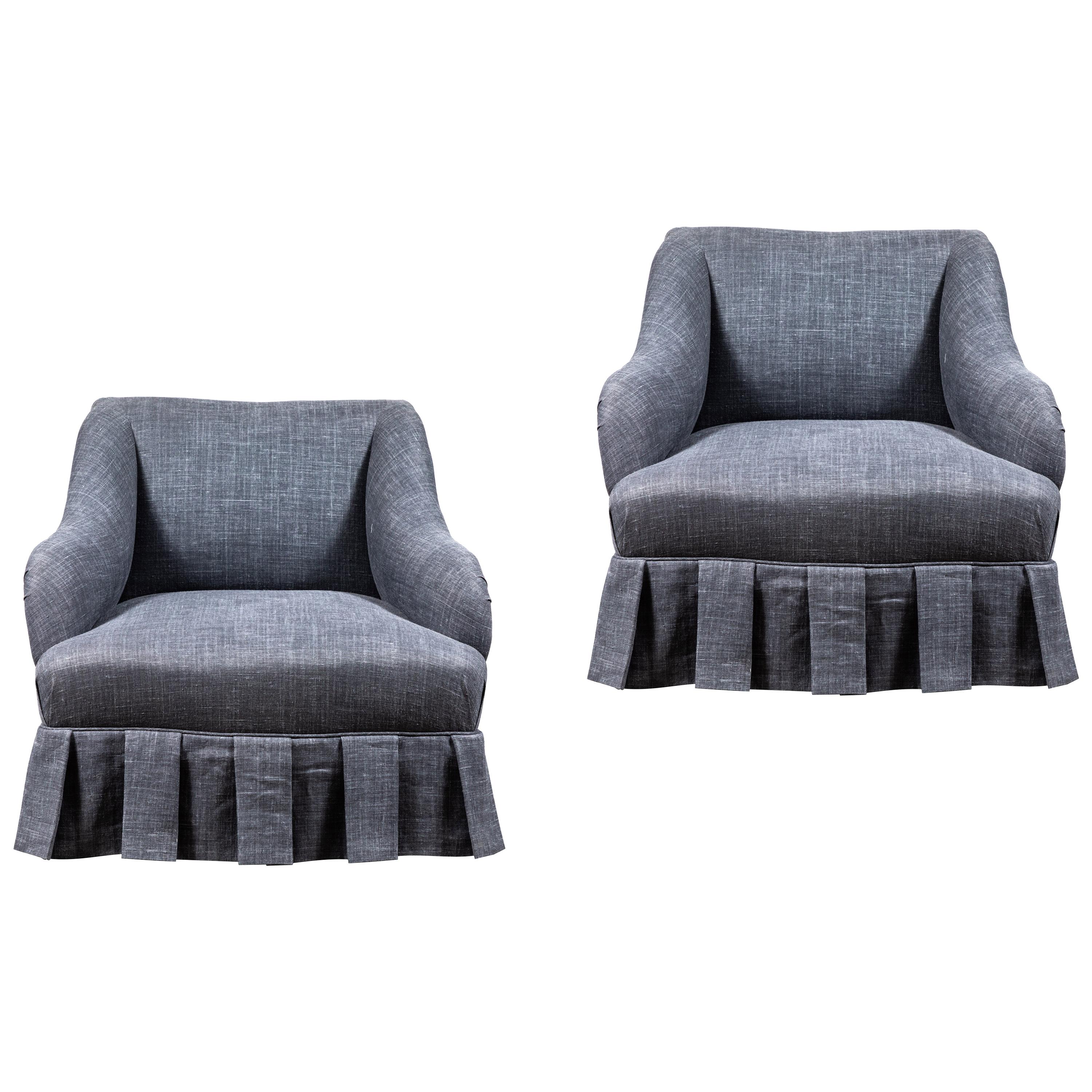 Pair of French Low Skirted Armchairs