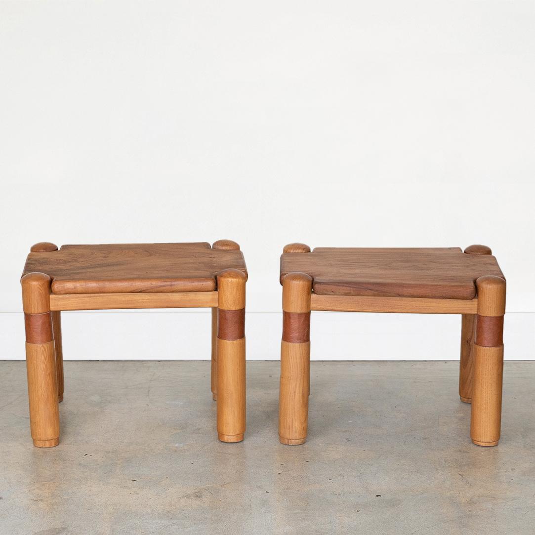20th Century Pair of French Wood and Leather Side Tables