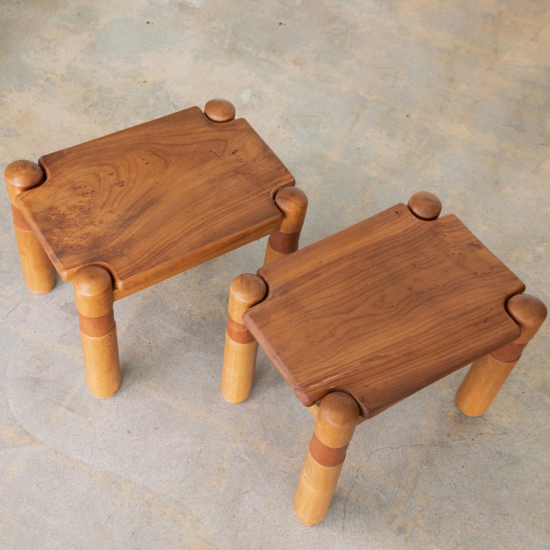 Pair of French Wood and Leather Side Tables 2