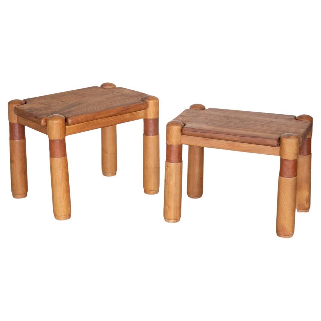 Pair of French Wood and Leather Side Tables