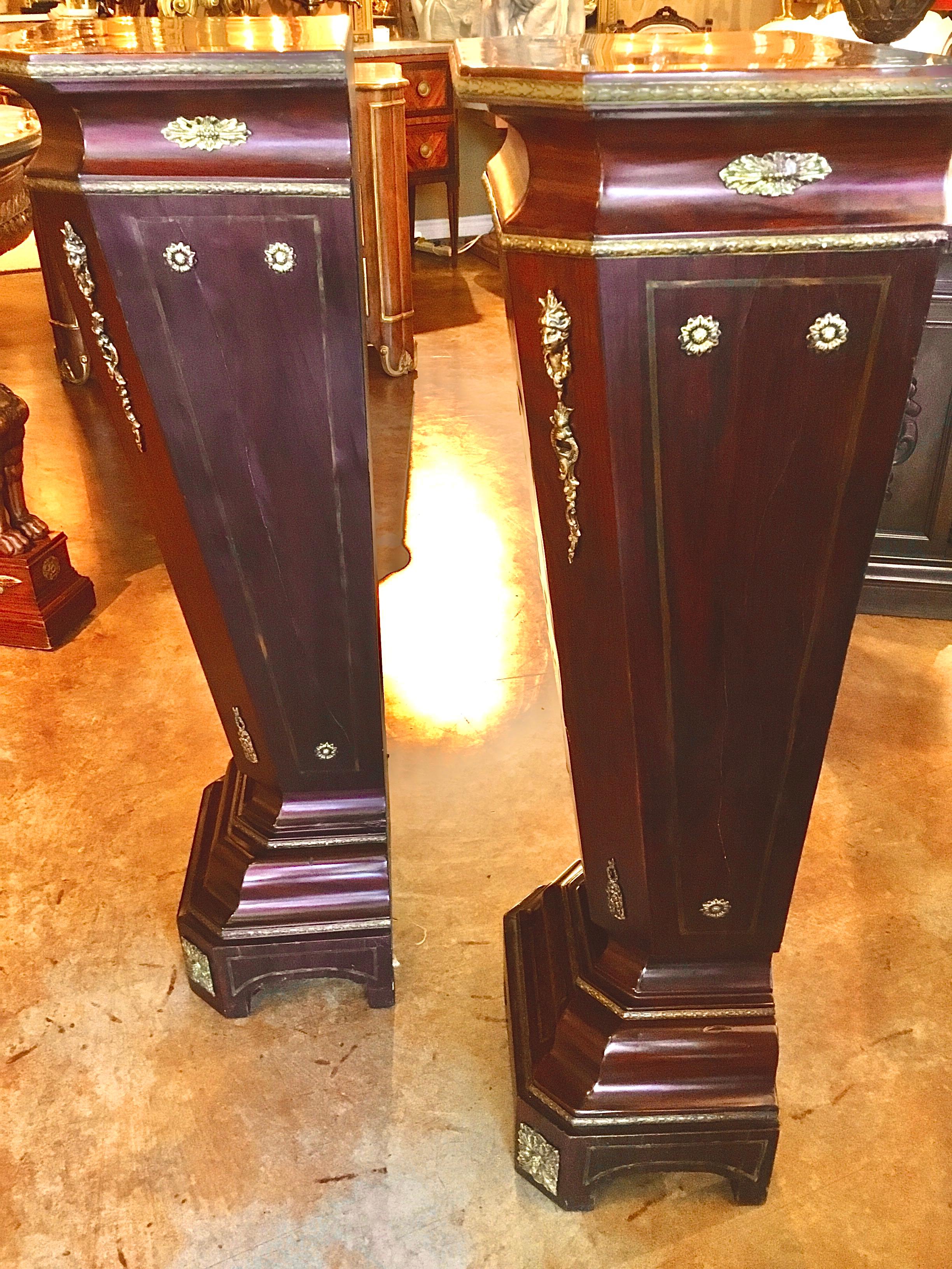 Inlay Pair of French Mahogany and Boulle Pedestals