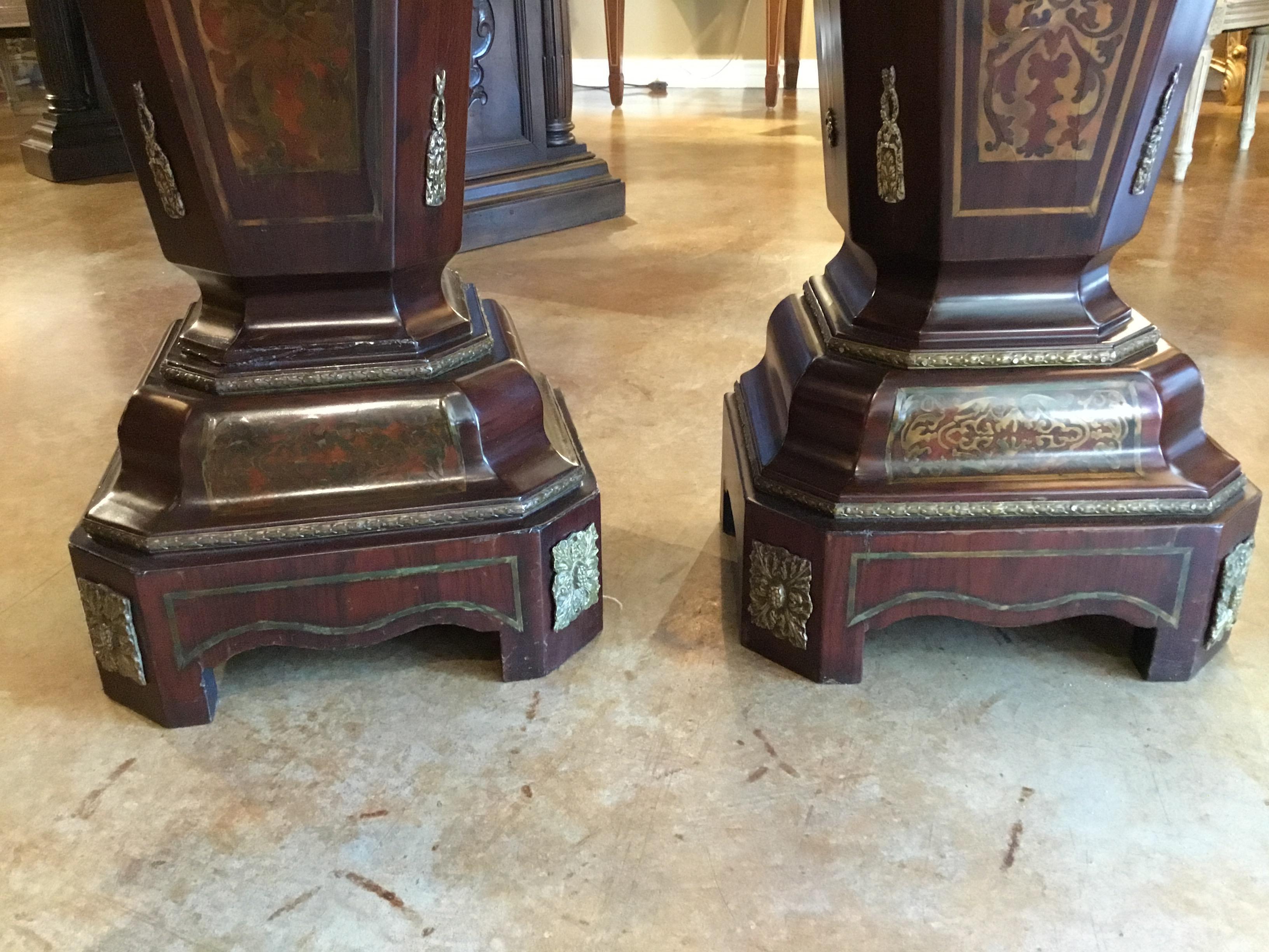 Pair of French Mahogany and Boulle Pedestals 1