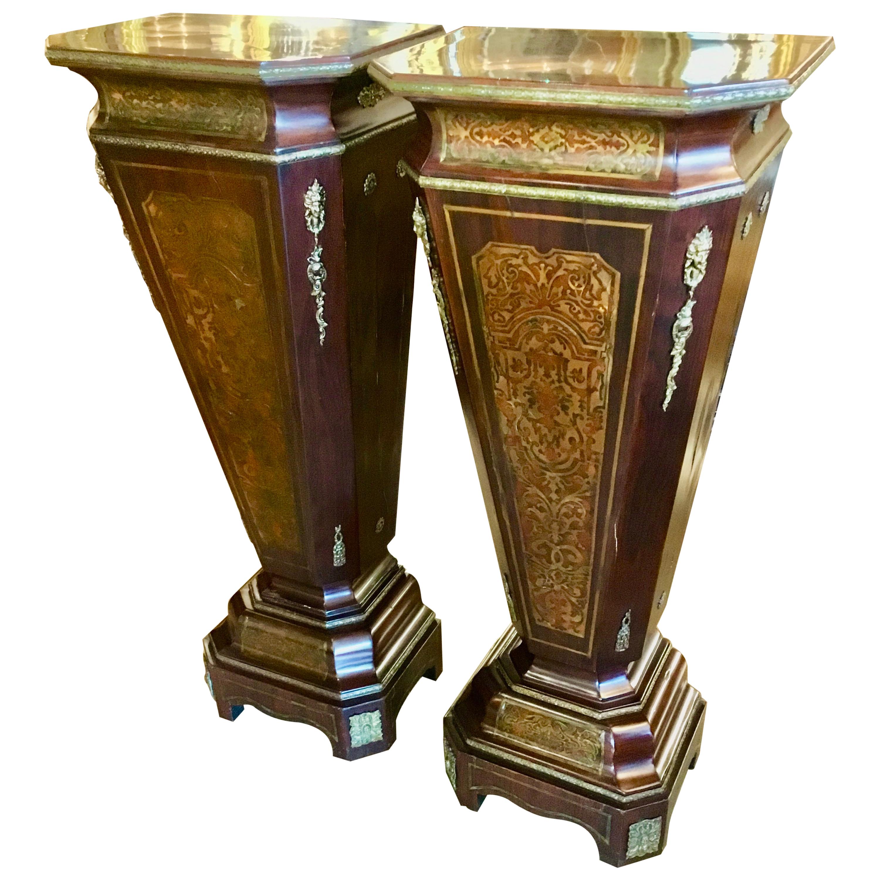 Pair of French Mahogany and Boulle Pedestals
