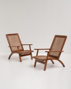 Pair of French Wood and Cane Armchairs, 1950s