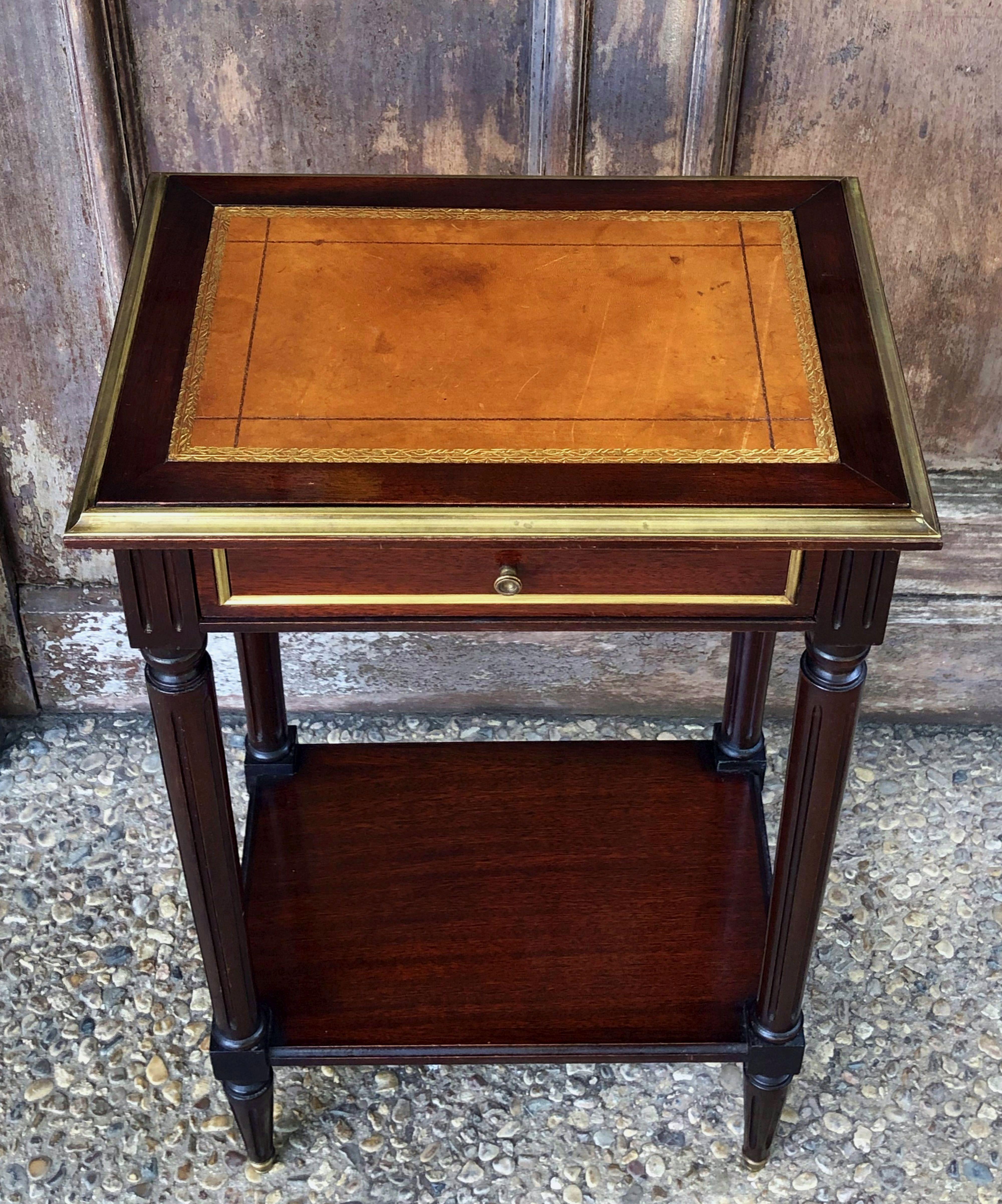 Pair of French Mahogany and Leather Side Tables or Nightstands ‘Priced as Pair’ 5