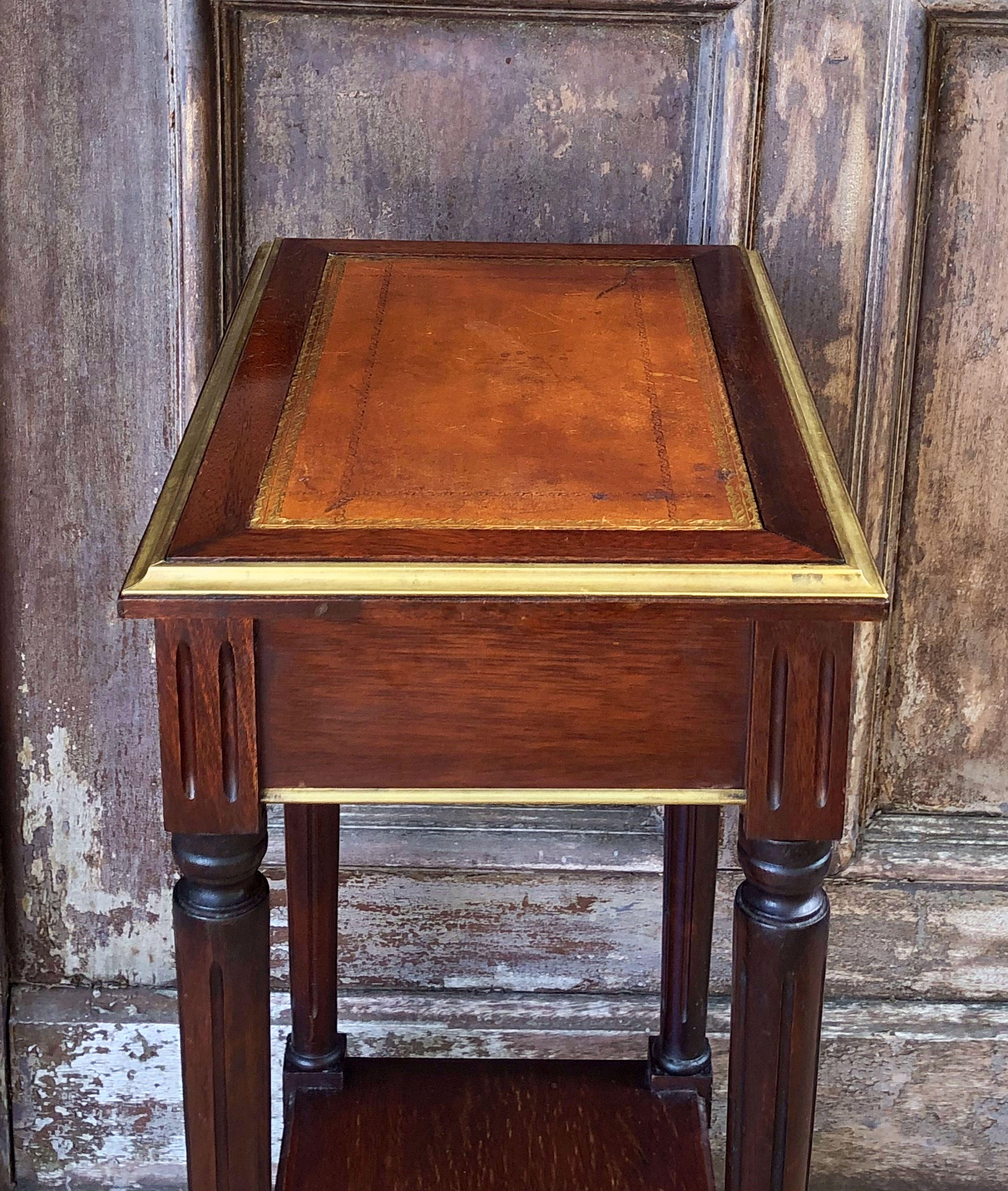 Pair of French Mahogany and Leather Side Tables or Nightstands ‘Priced as Pair’ 8