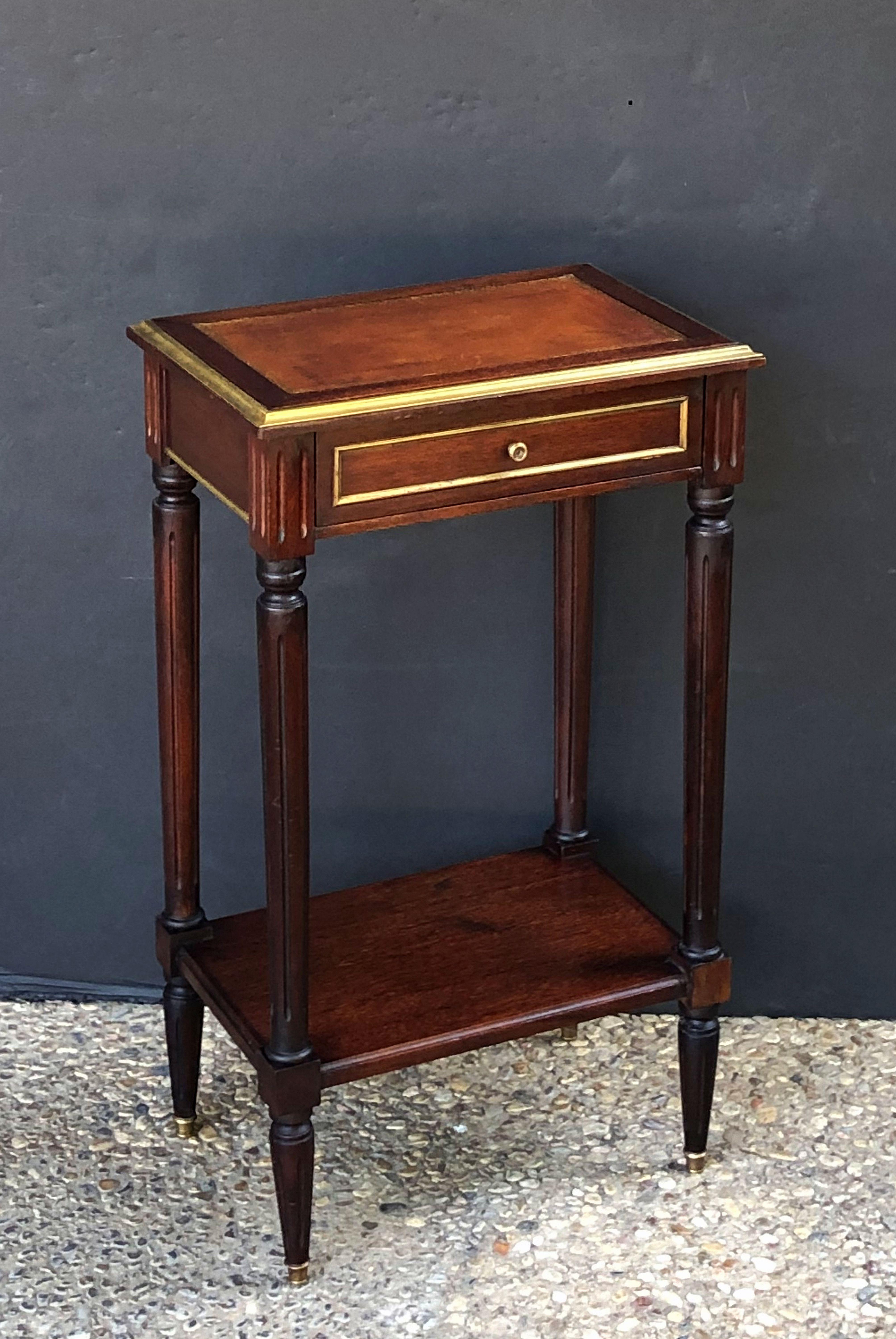 Pair of French Mahogany and Leather Side Tables or Nightstands ‘Priced as Pair’ 2