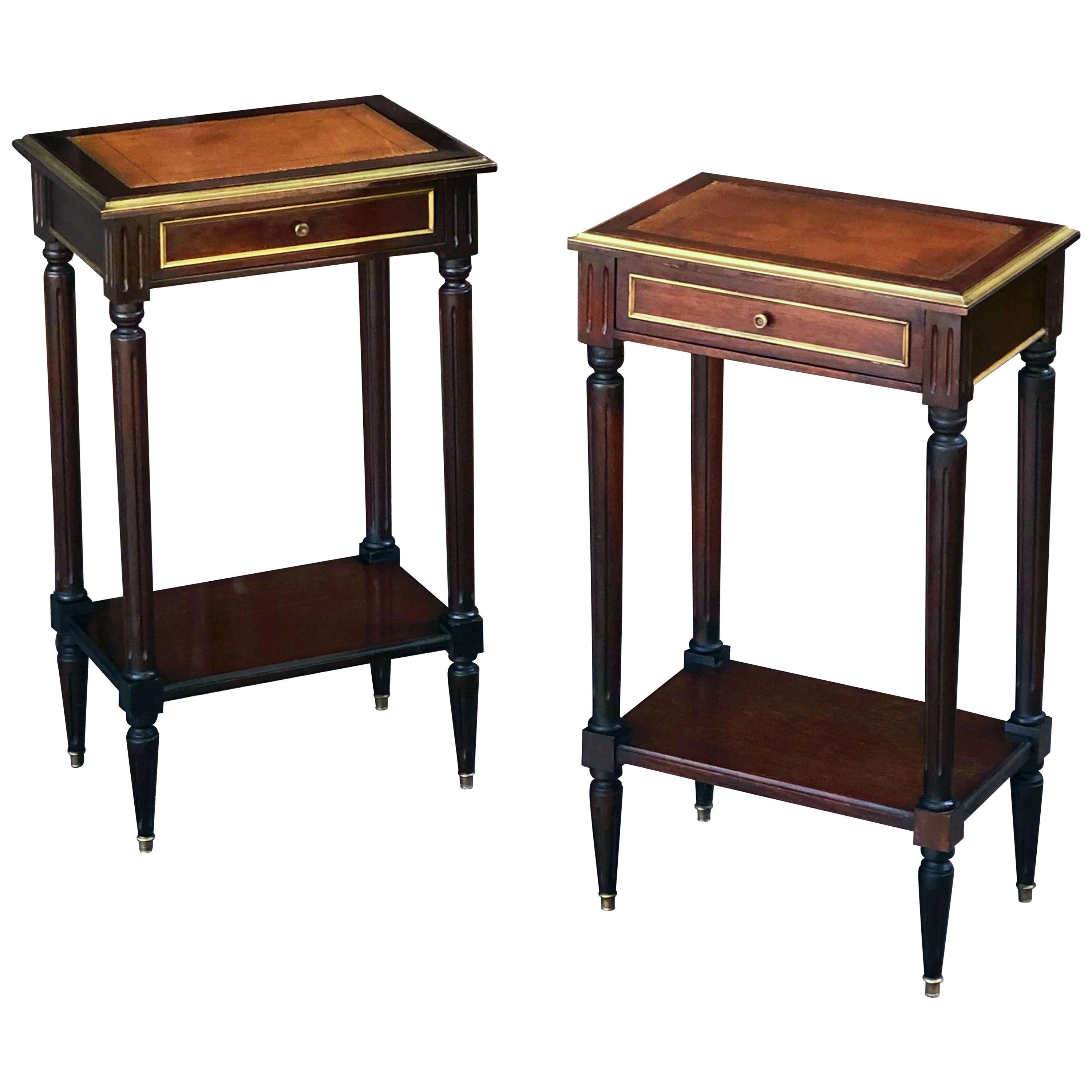 Pair of French Mahogany and Leather Side Tables or Nightstands ‘Priced as Pair’