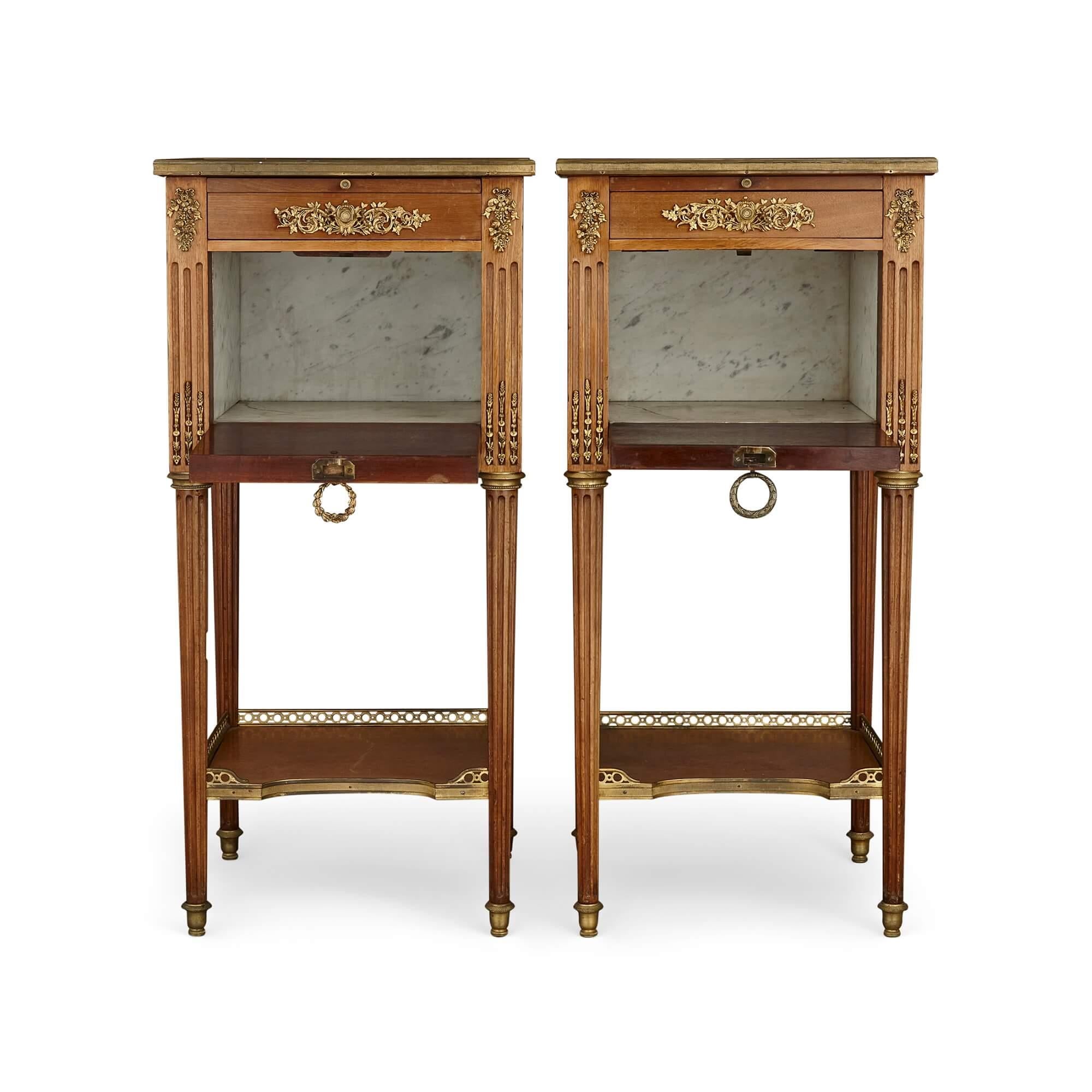 Louis XVI Pair of French Mahogany and Ormolu Bedside Cabinets For Sale