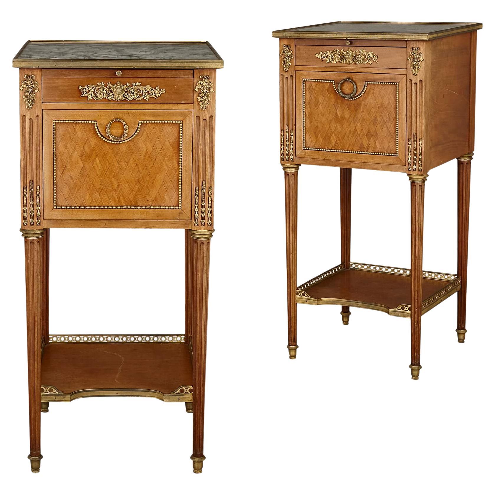Pair of French Mahogany and Ormolu Bedside Cabinets For Sale