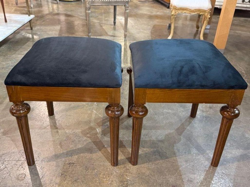 Pair of French Mahogany Charles X Style Benches In Good Condition For Sale In Dallas, TX