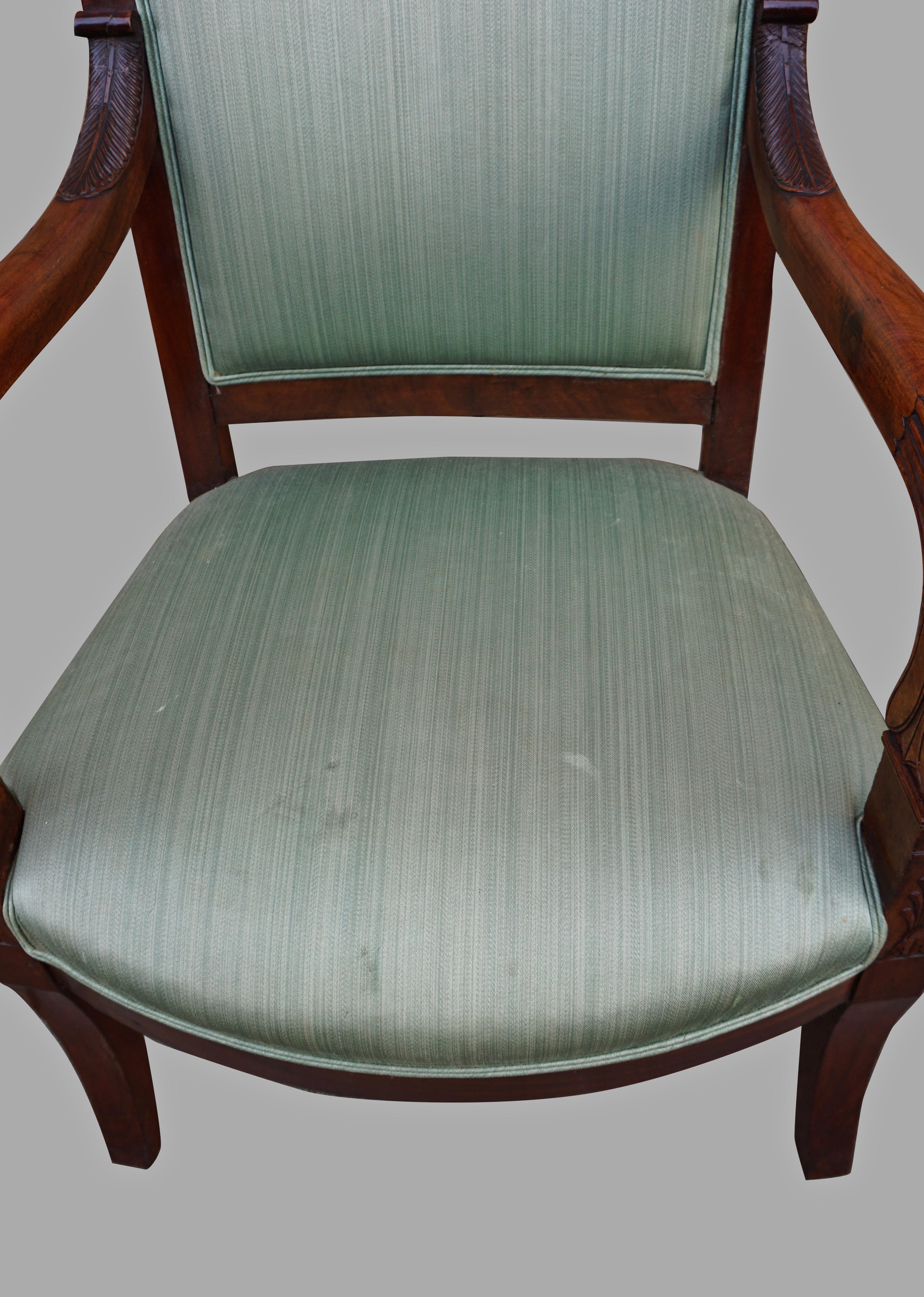 Pair of French Mahogany Charles X Upholstered Armchairs 6