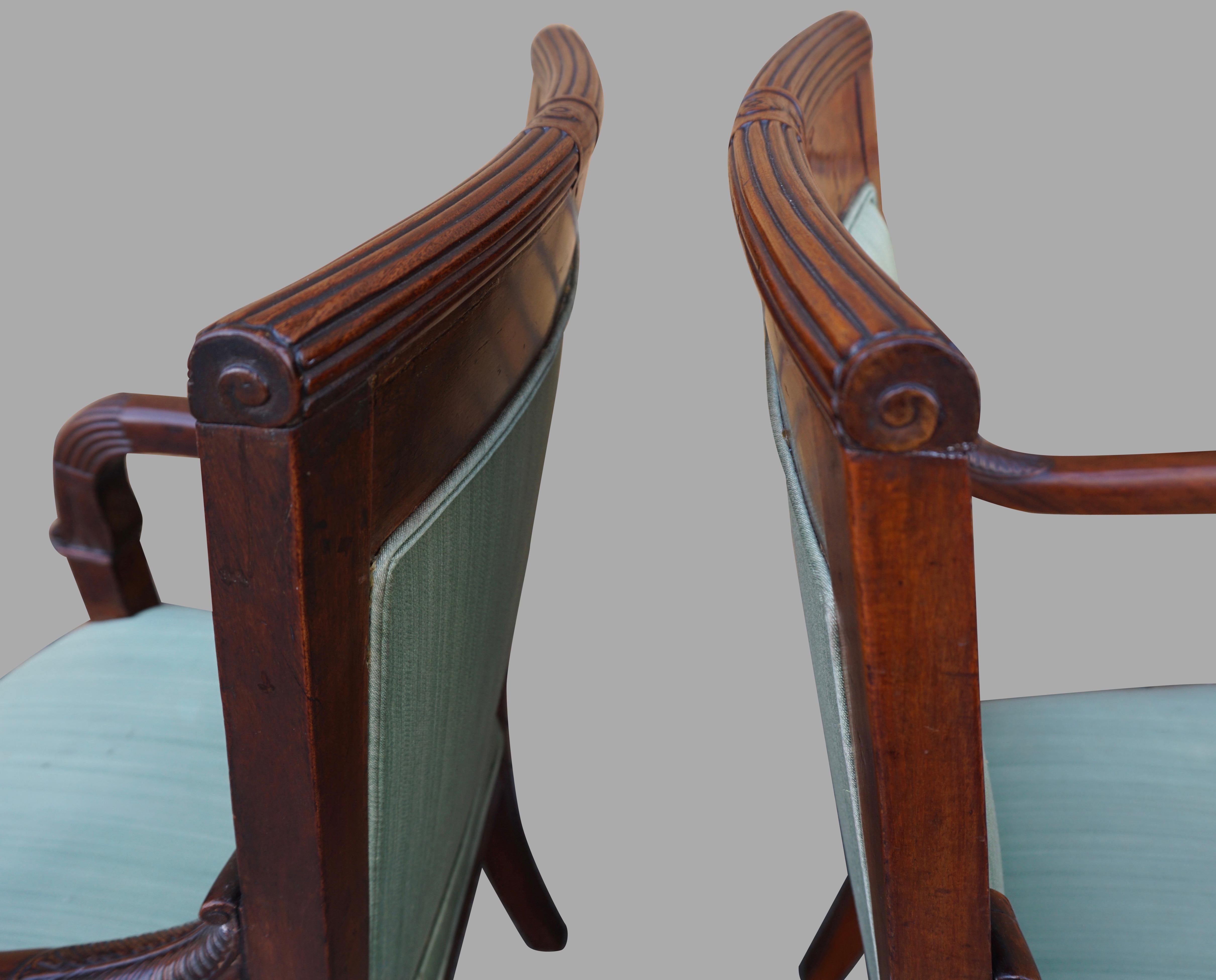 19th Century Pair of French Mahogany Charles X Upholstered Armchairs