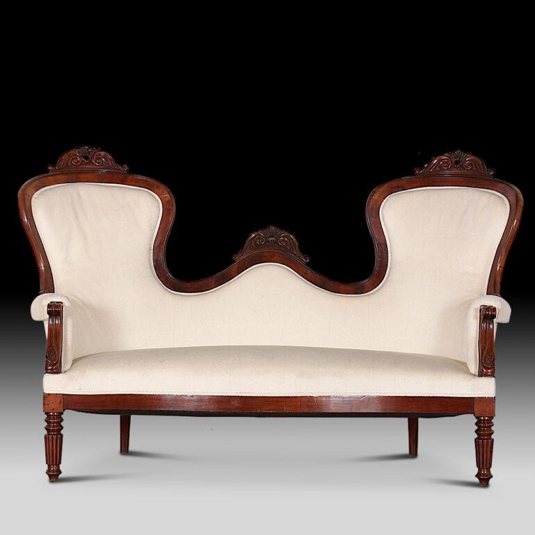 Victorian Pair of French Mahogany Framed Spoon Back Sofas