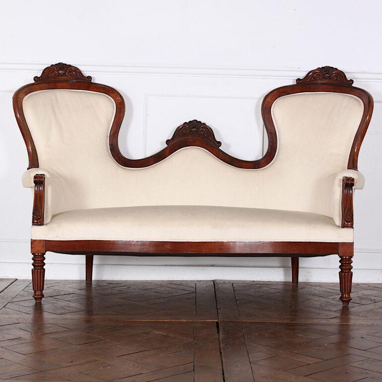 Pair of French Mahogany Framed Spoon Back Sofas In Good Condition In Vancouver, British Columbia