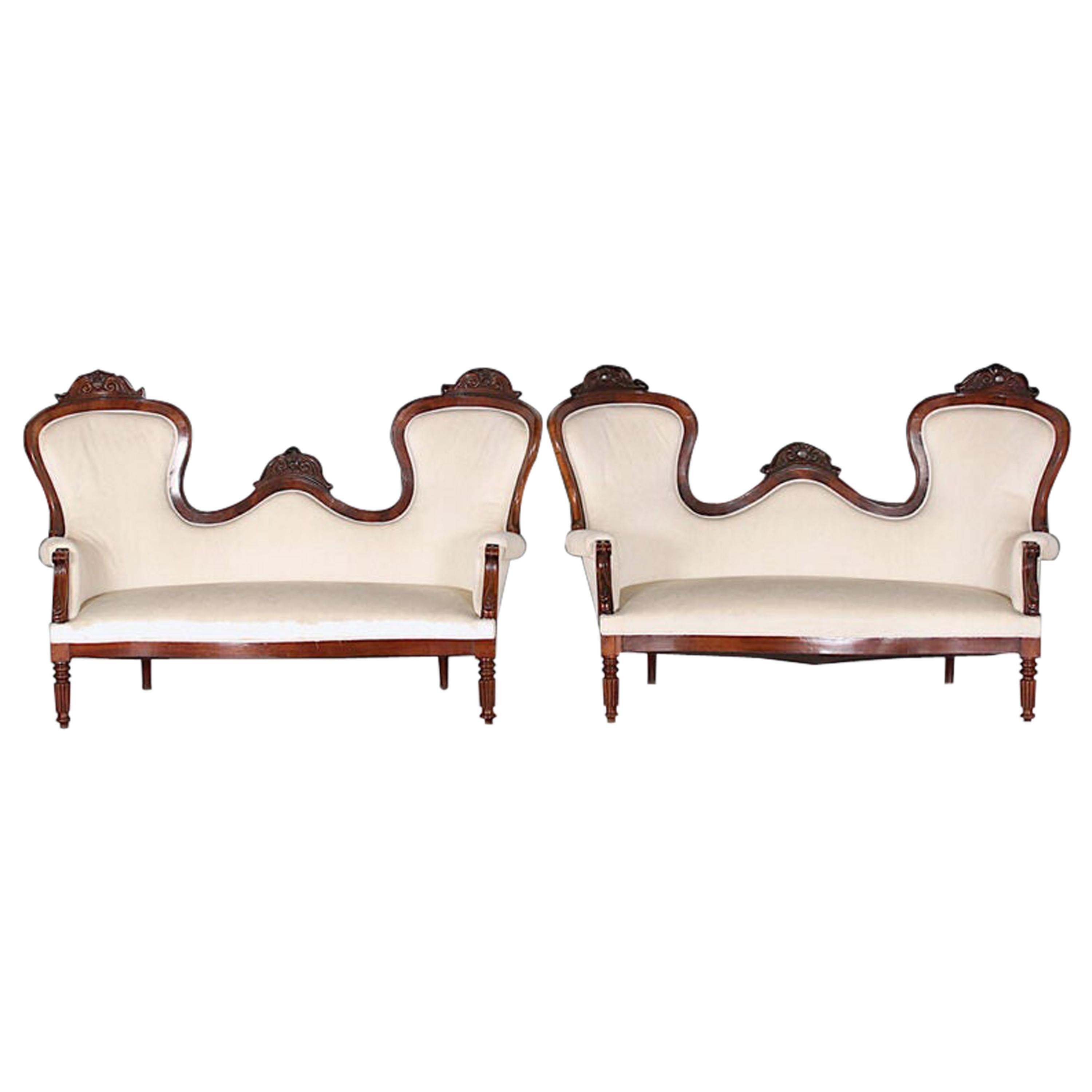 Pair of French Mahogany Framed Spoon Back Sofas