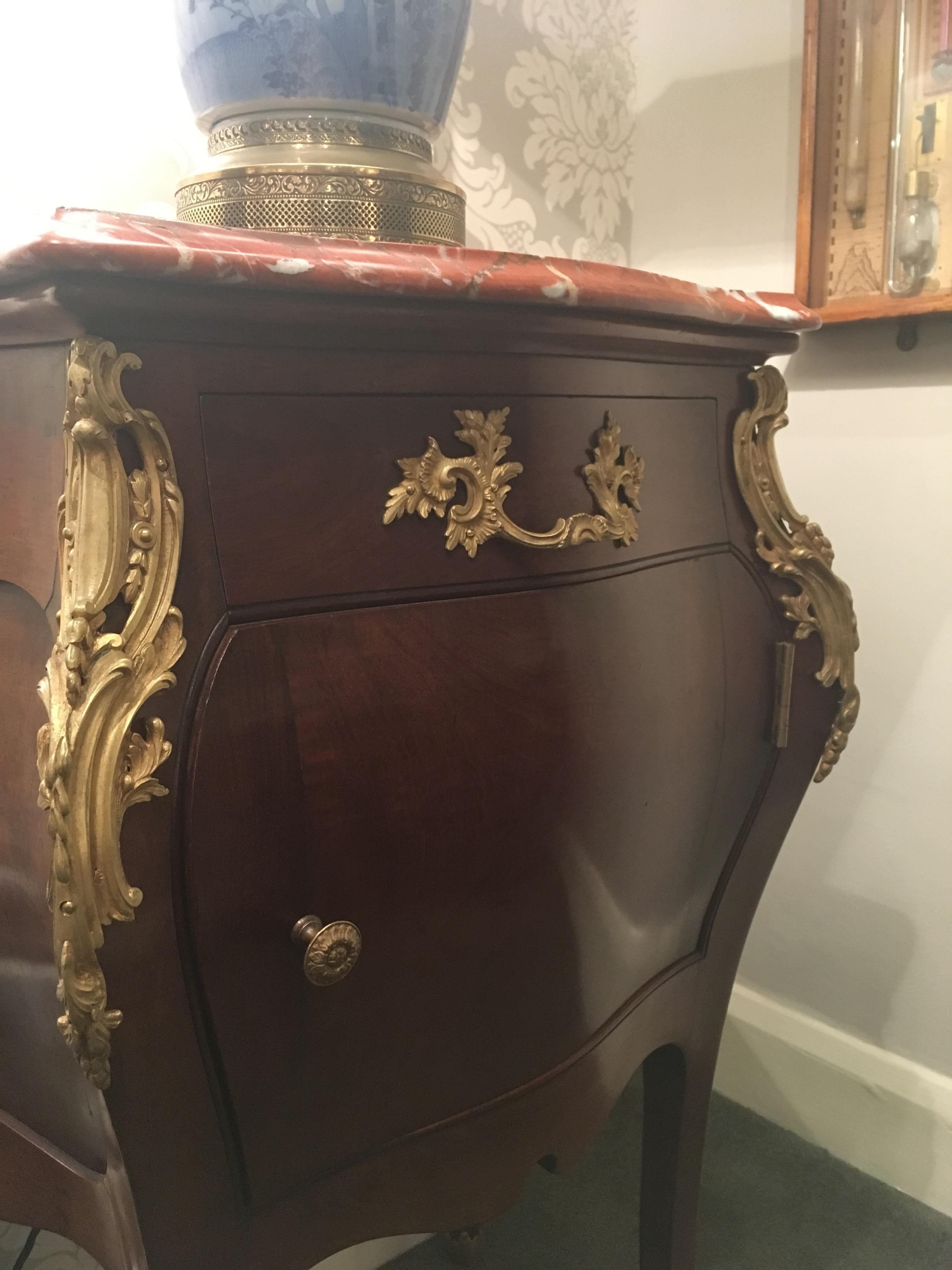 Pair of French Mahogany, Gilt and Marble Topped Side Cabinets, 19th Century In Good Condition For Sale In London, GB