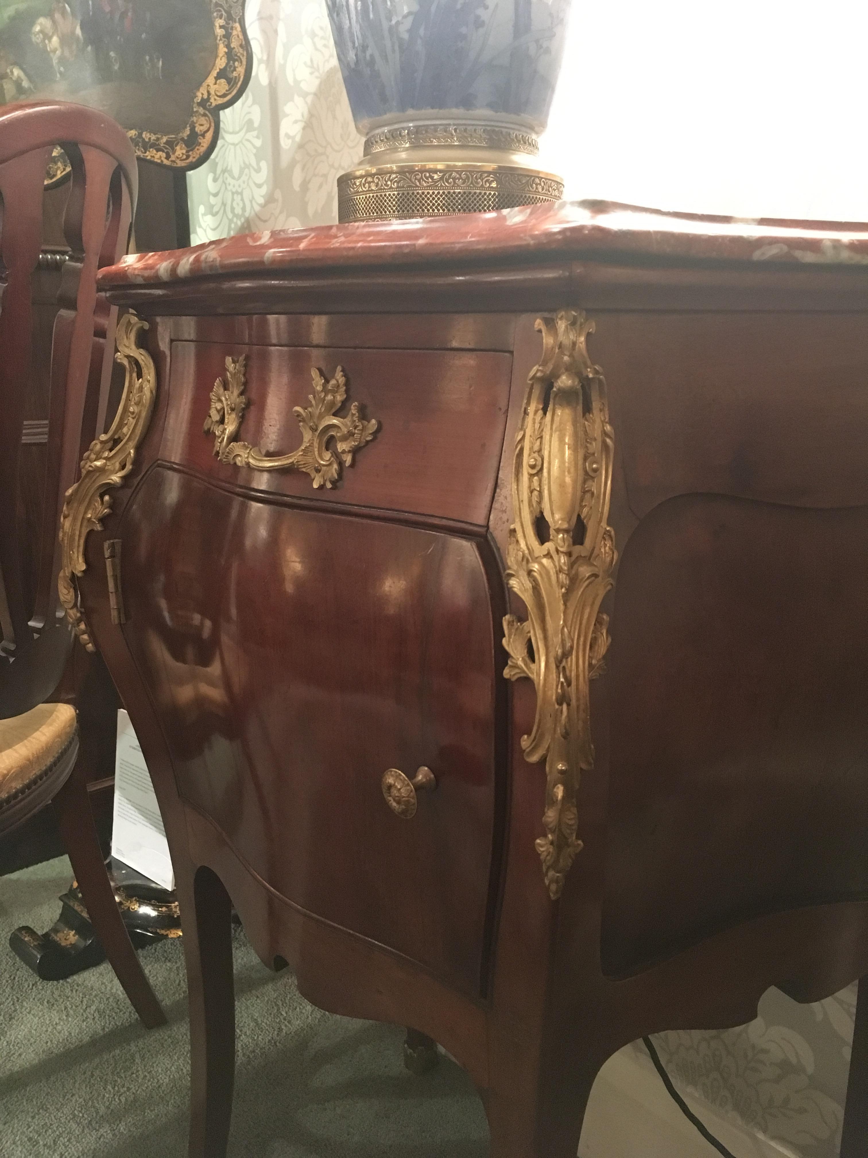 Pair of French Mahogany, Gilt and Marble Topped Side Cabinets, 19th Century For Sale 1