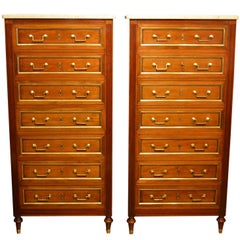 Pair of French Mahogany Semainier Chests One with Drop Down Secretaire