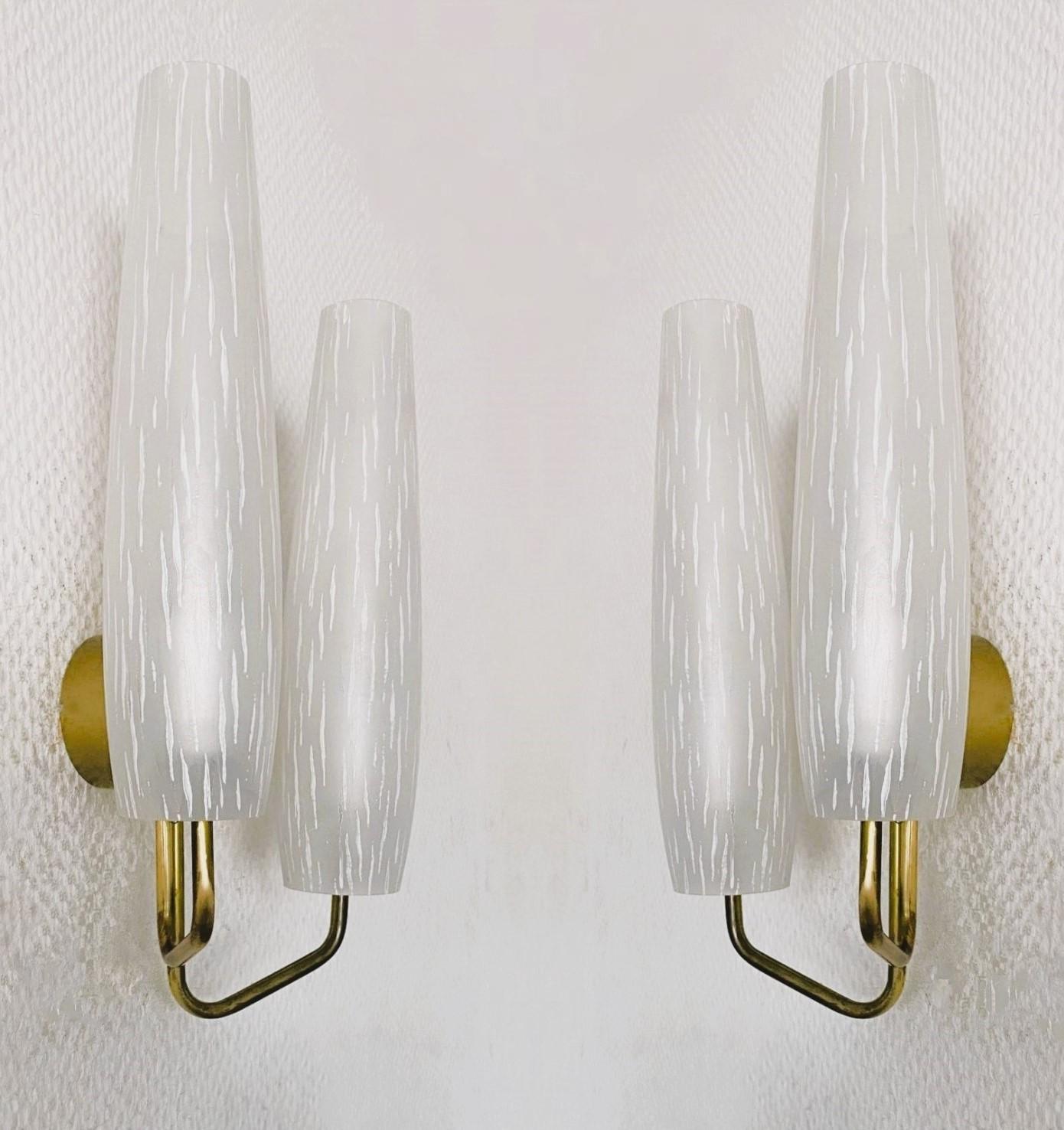 Pair of French Maison Arlus Brass Glass Double Light Wall Sconces, France, 1950s In Good Condition In Frankfurt am Main, DE