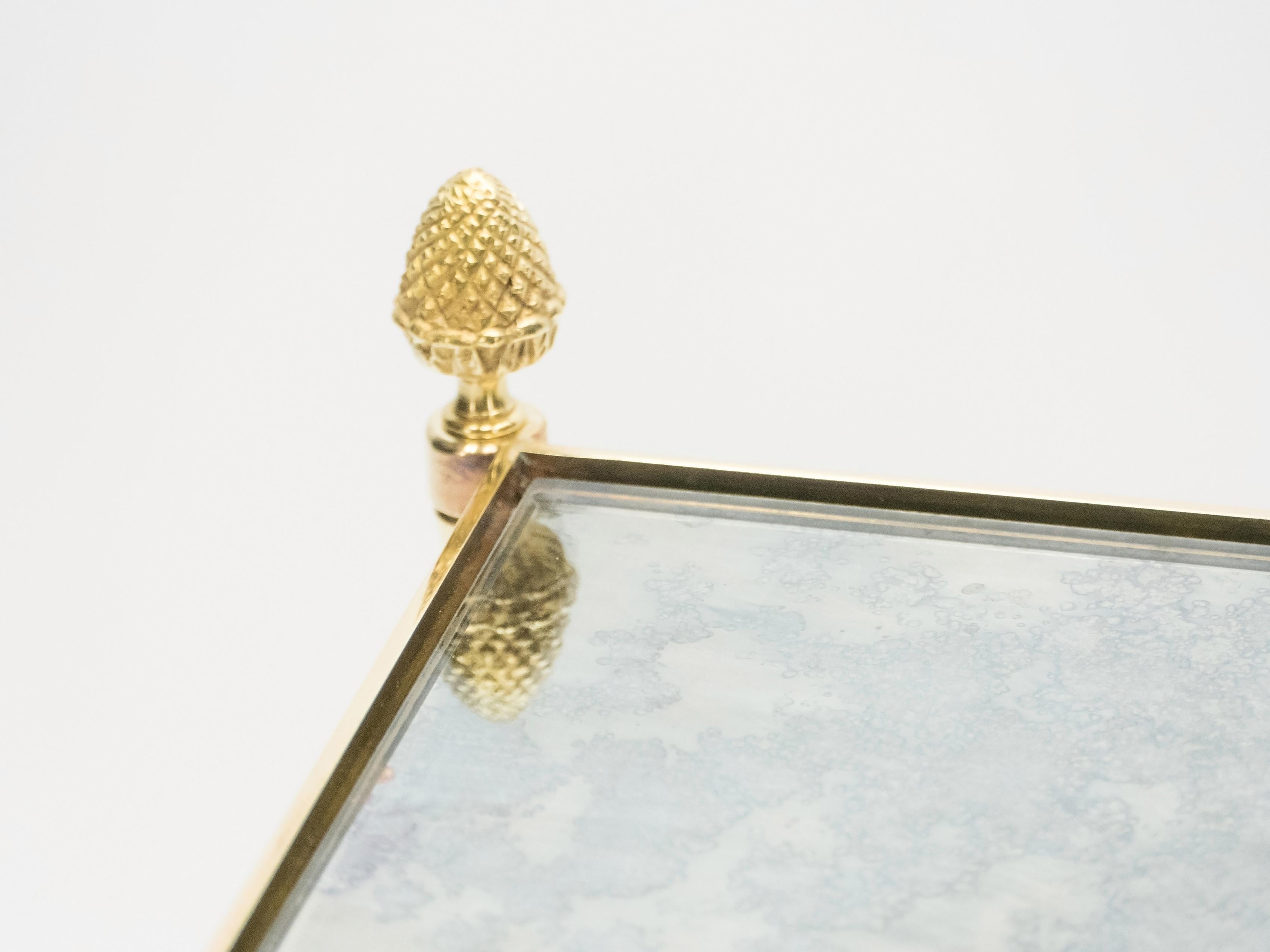 Pair of French Maison Baguès Bamboo Brass Mirrored Two-Tier End Tables, 1960s 11