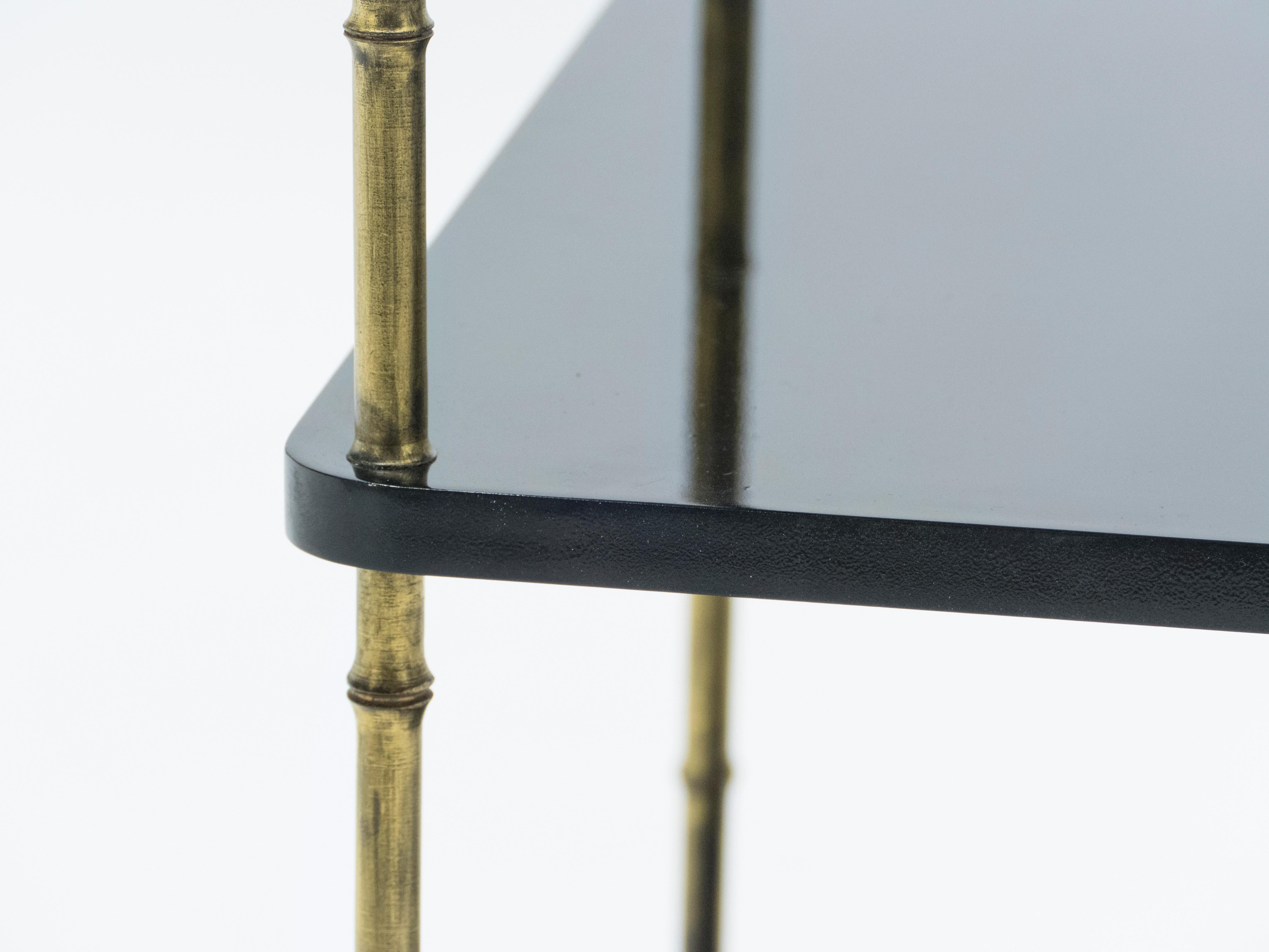 Pair of French Maison Baguès Brass Black Lacquer Three-Tier Side Tables, 1950s 5