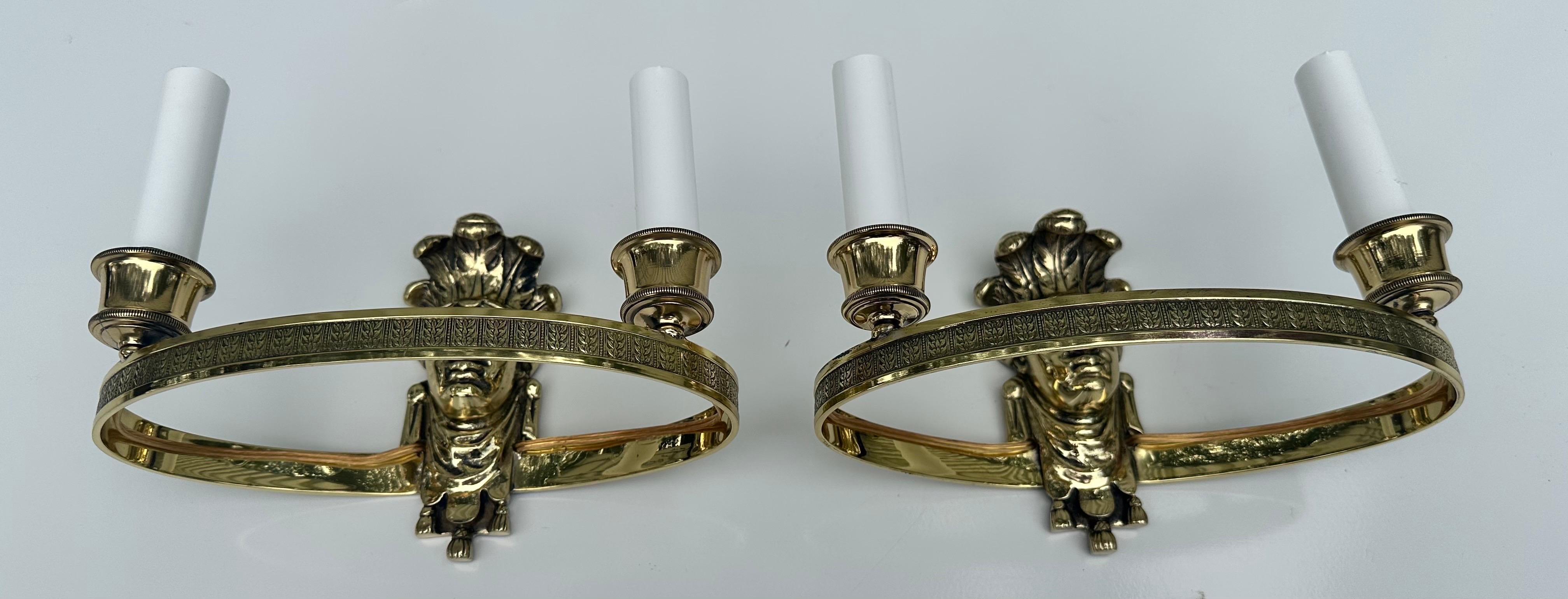 Neoclassical Pair of French Maison Bagues Bronze Sconces For Sale