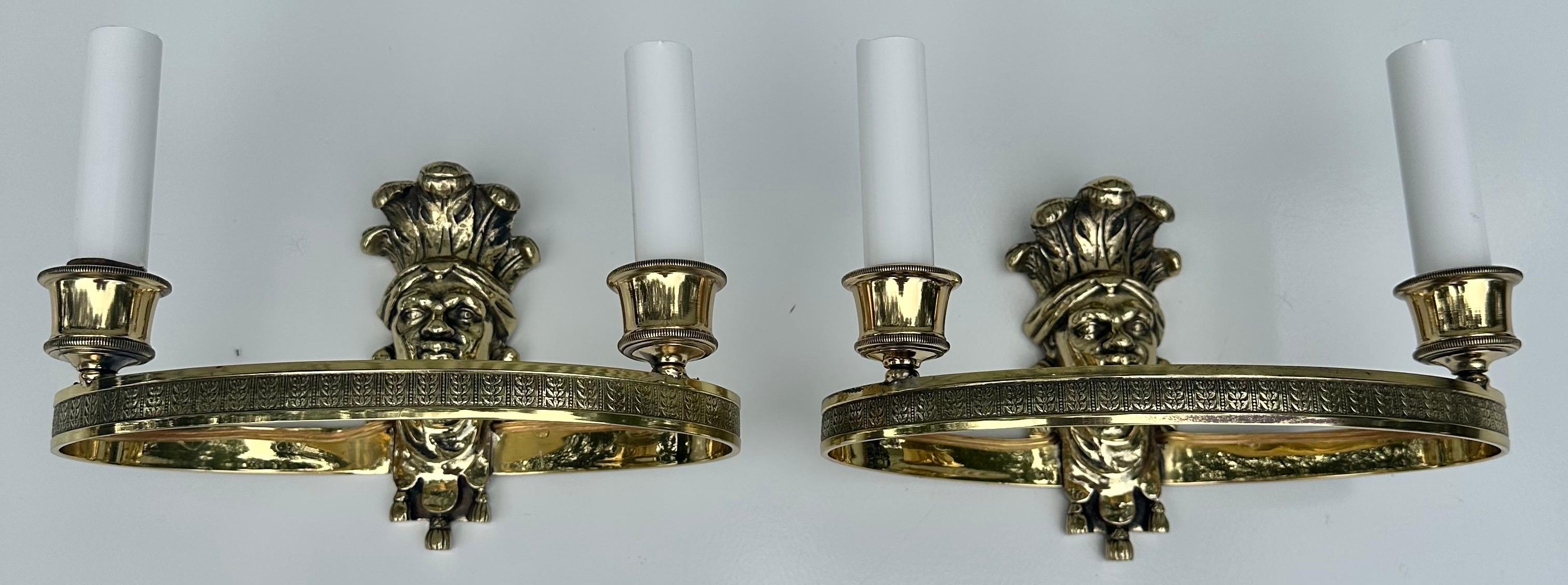 Mid-20th Century Pair of French Maison Bagues Bronze Sconces For Sale