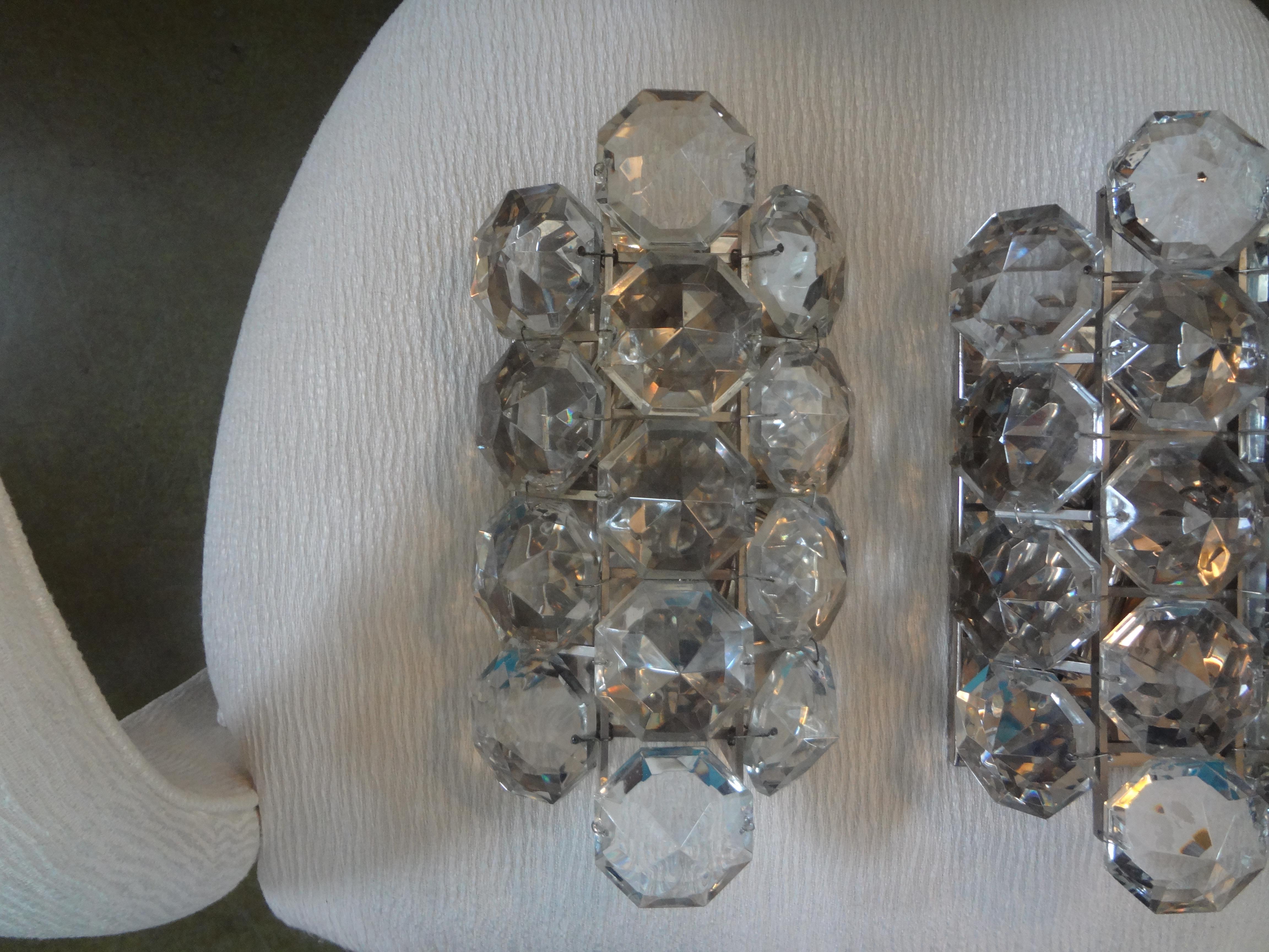 Hollywood Regency Pair of French Maison Bagues Crystal Prism Sconces