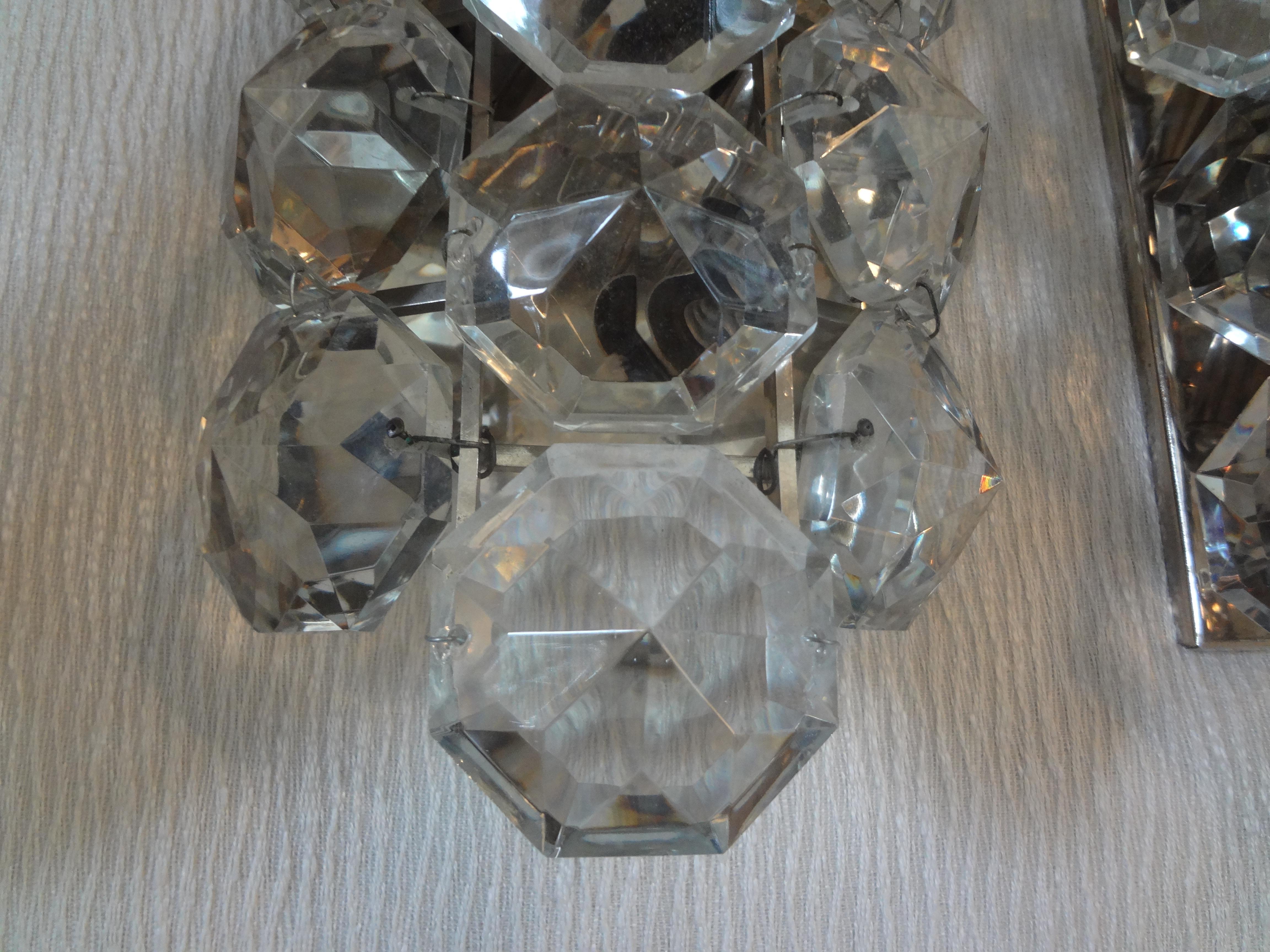 Pair of French Maison Bagues Crystal Prism Sconces In Good Condition In Houston, TX