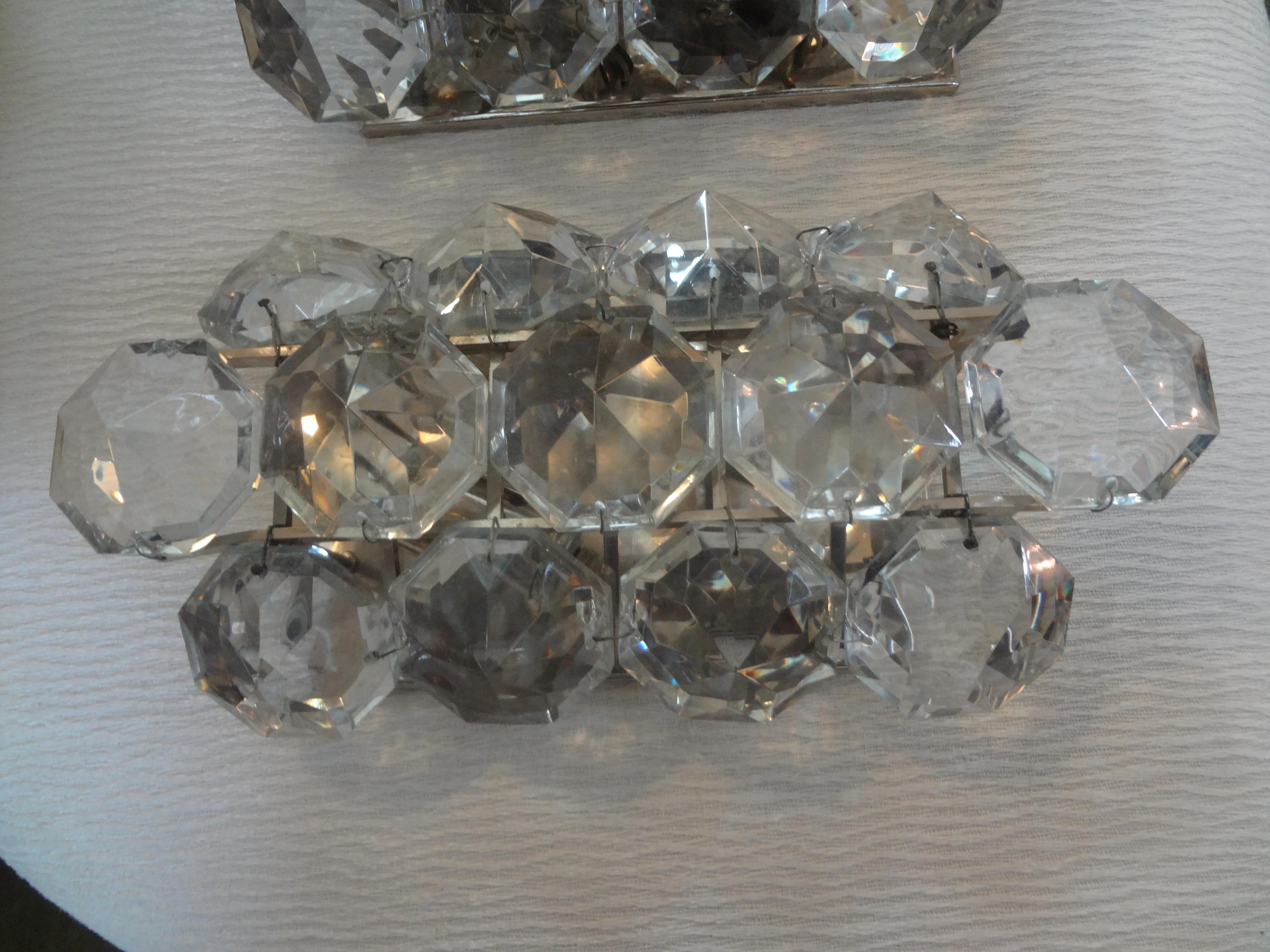 Mid-20th Century Pair of French Maison Bagues Crystal Prism Sconces