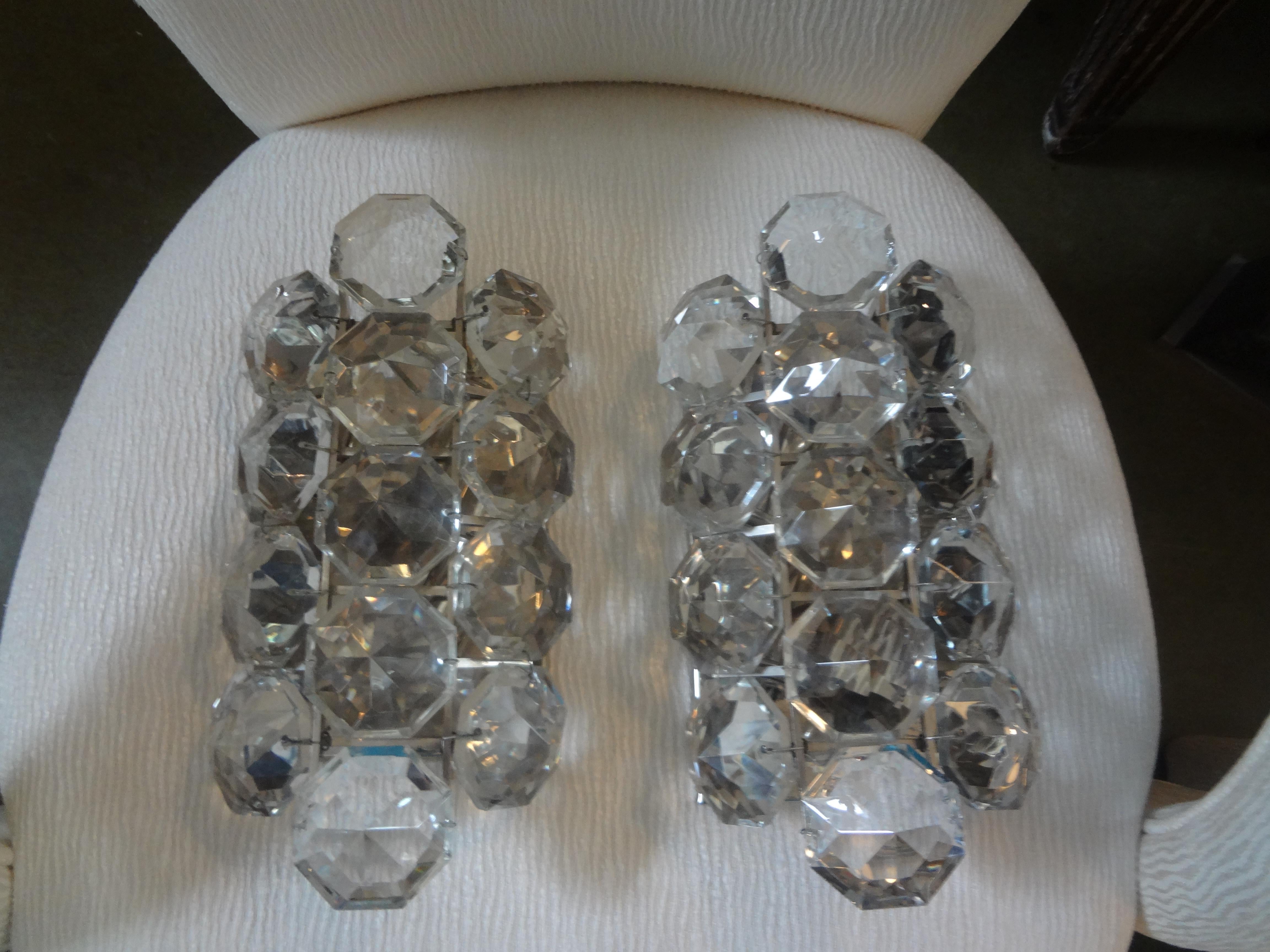 Pair of French Maison Bagues Crystal Prism Sconces 3