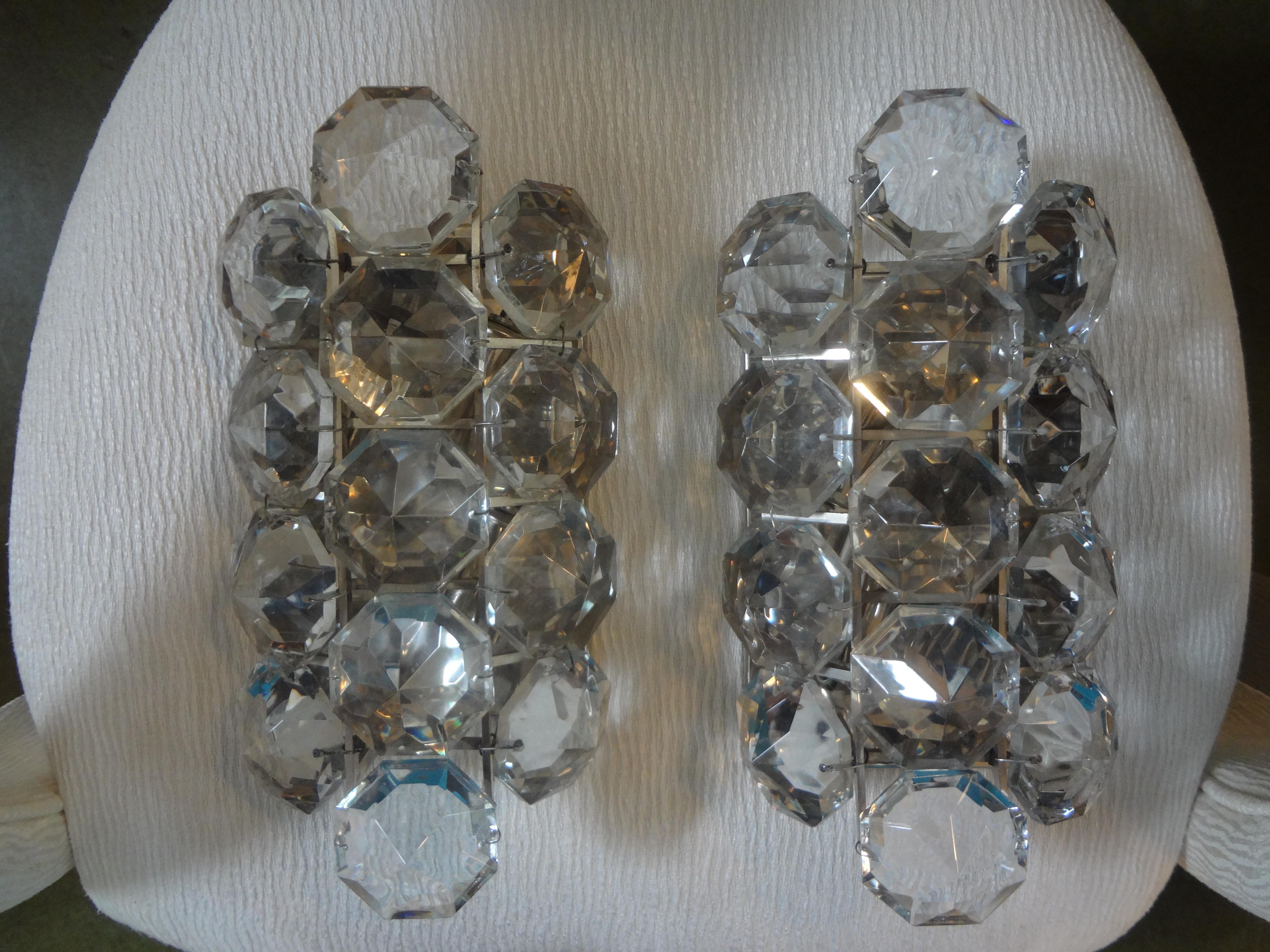 Pair of French Maison Bagues Crystal Prism Sconces 4