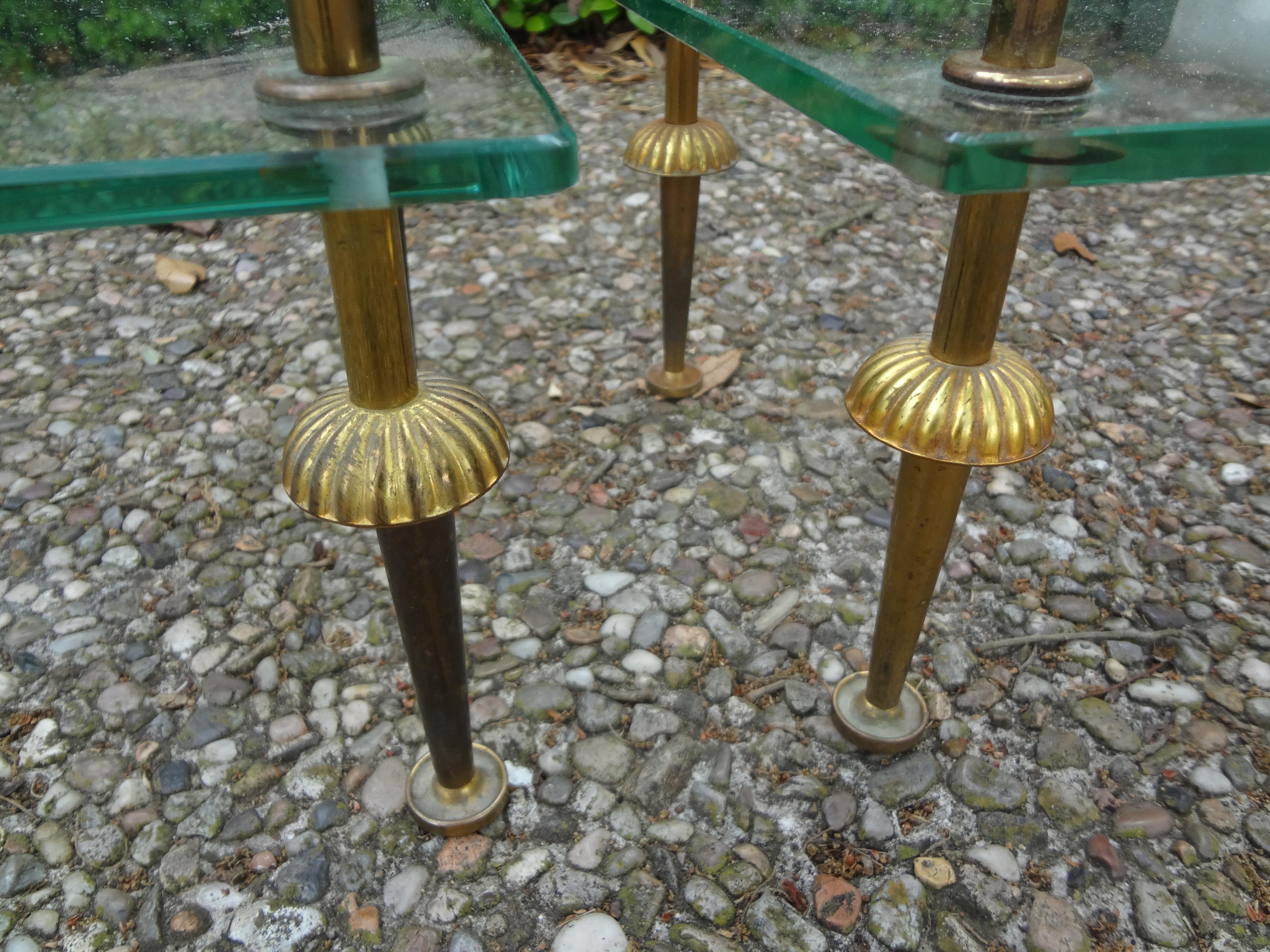 Pair of French Maison Bagues Attributed Brass and Glass Tables In Good Condition For Sale In Houston, TX