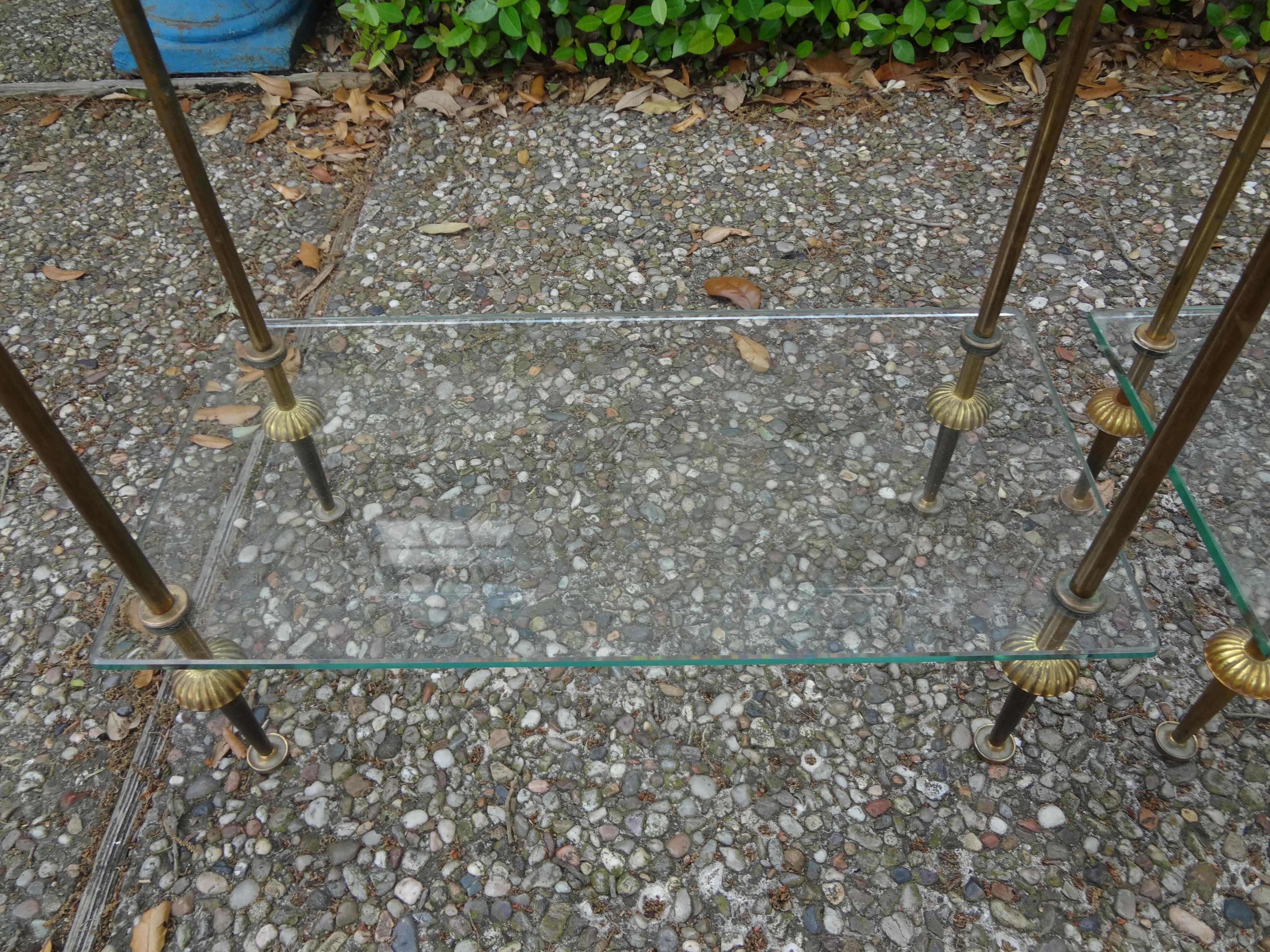 Mid-20th Century Pair of French Maison Bagues Attributed Brass and Glass Tables For Sale