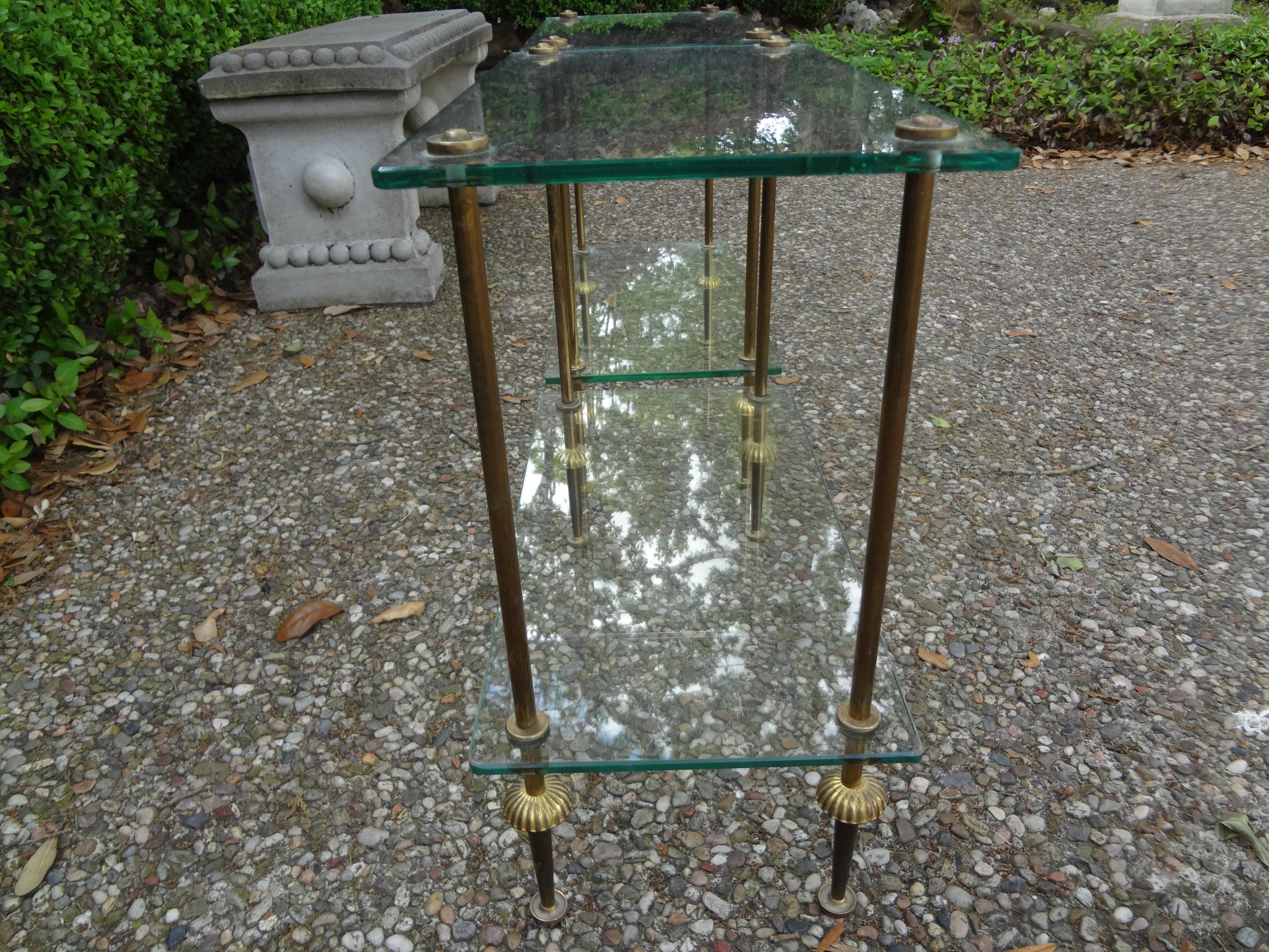 Pair of French Maison Bagues Attributed Brass and Glass Tables For Sale 1