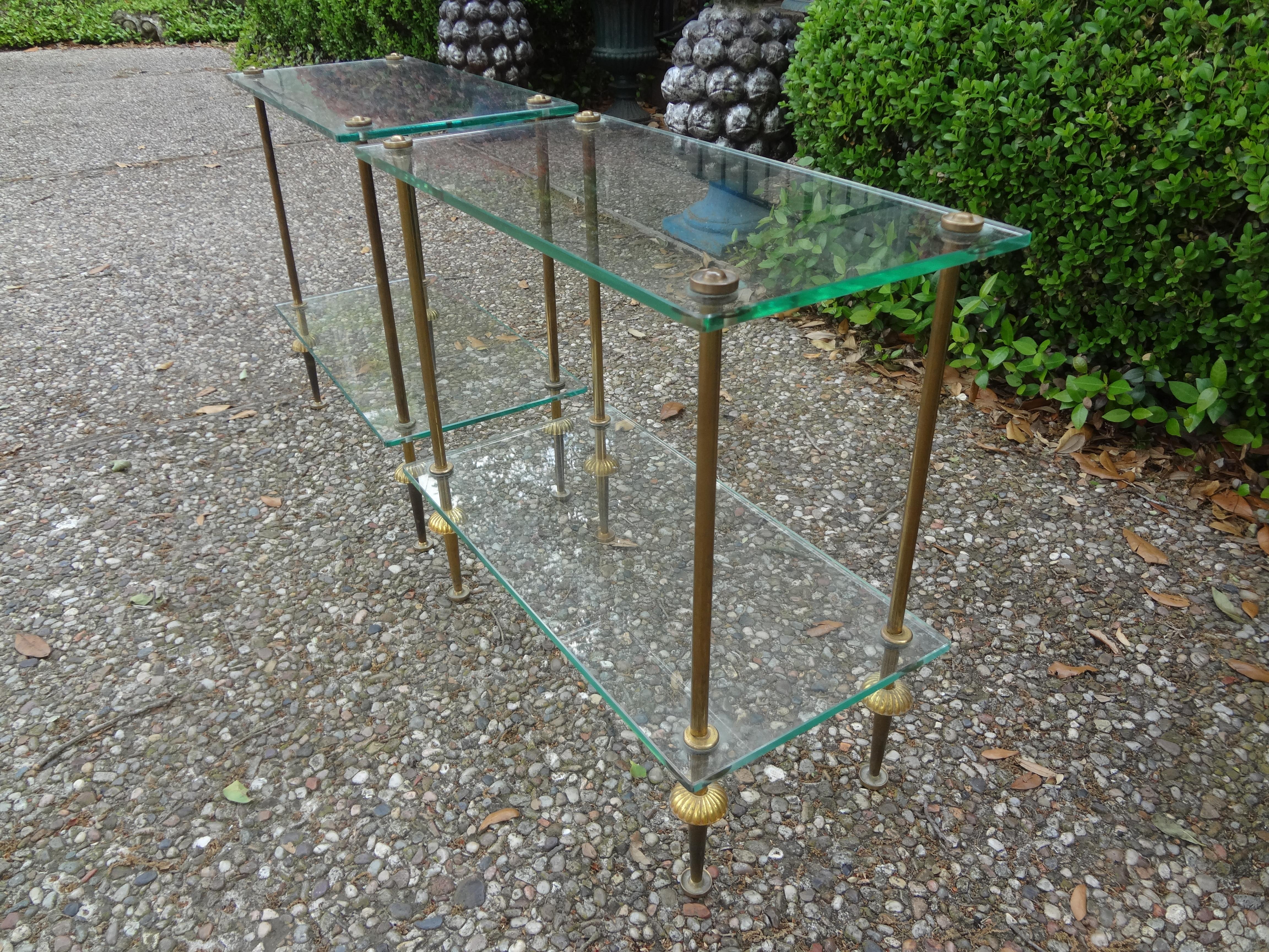 Pair of French Maison Bagues Attributed Brass and Glass Tables For Sale 3