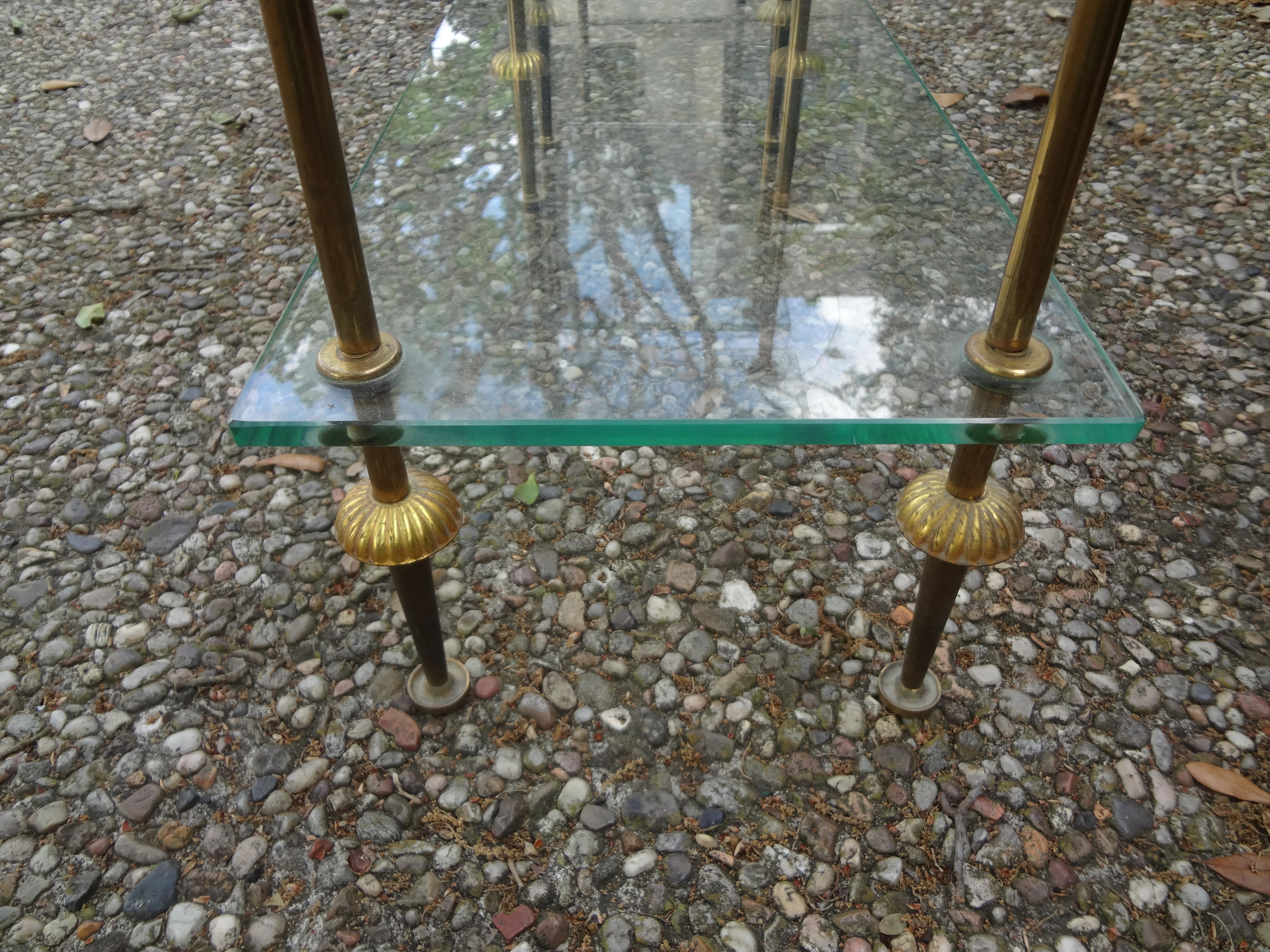Pair of French Maison Bagues Attributed Brass and Glass Tables For Sale 4