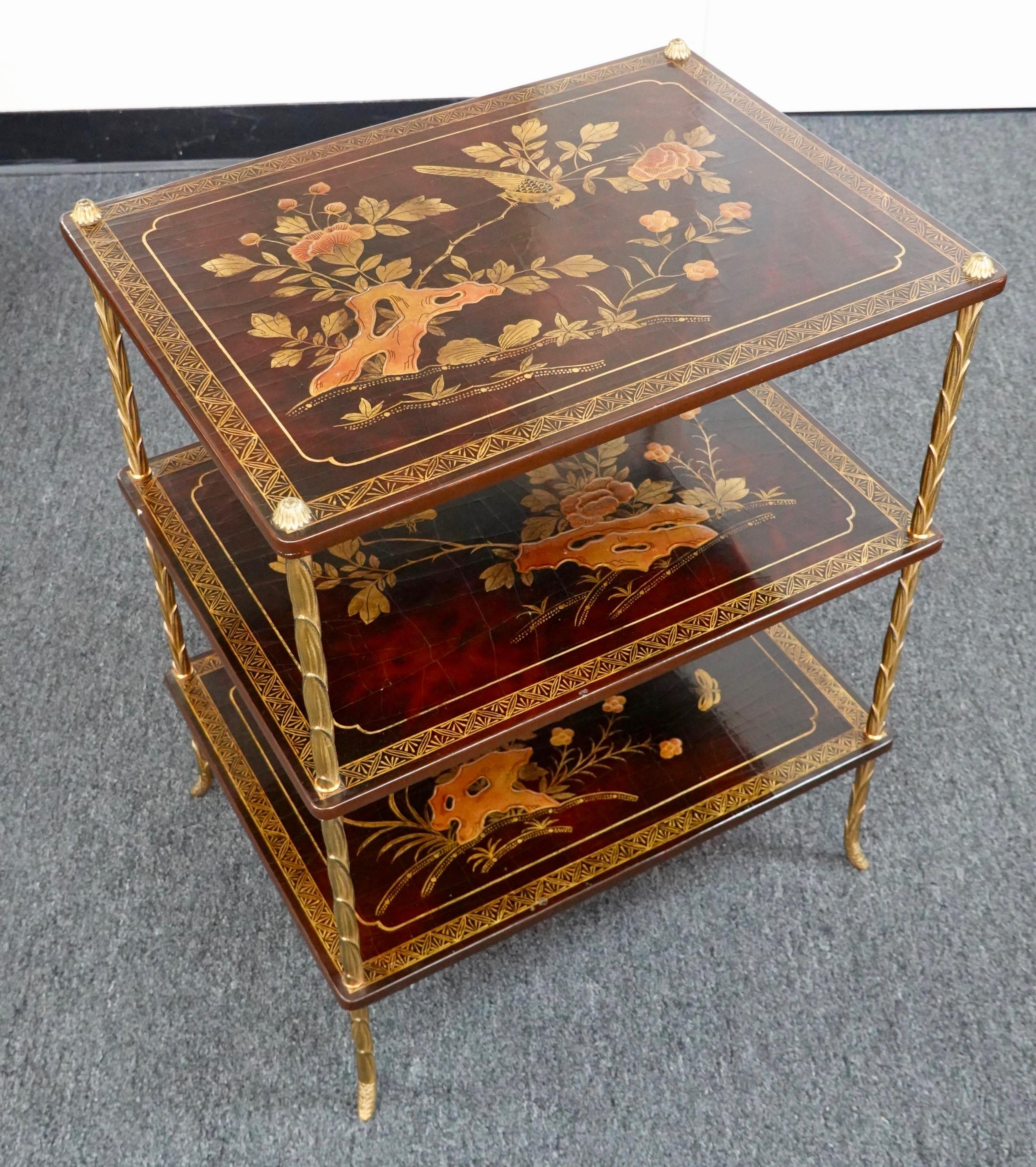 Pair of French Maison Baguès Three-tiered Chinoiserie Side Tables For Sale 3
