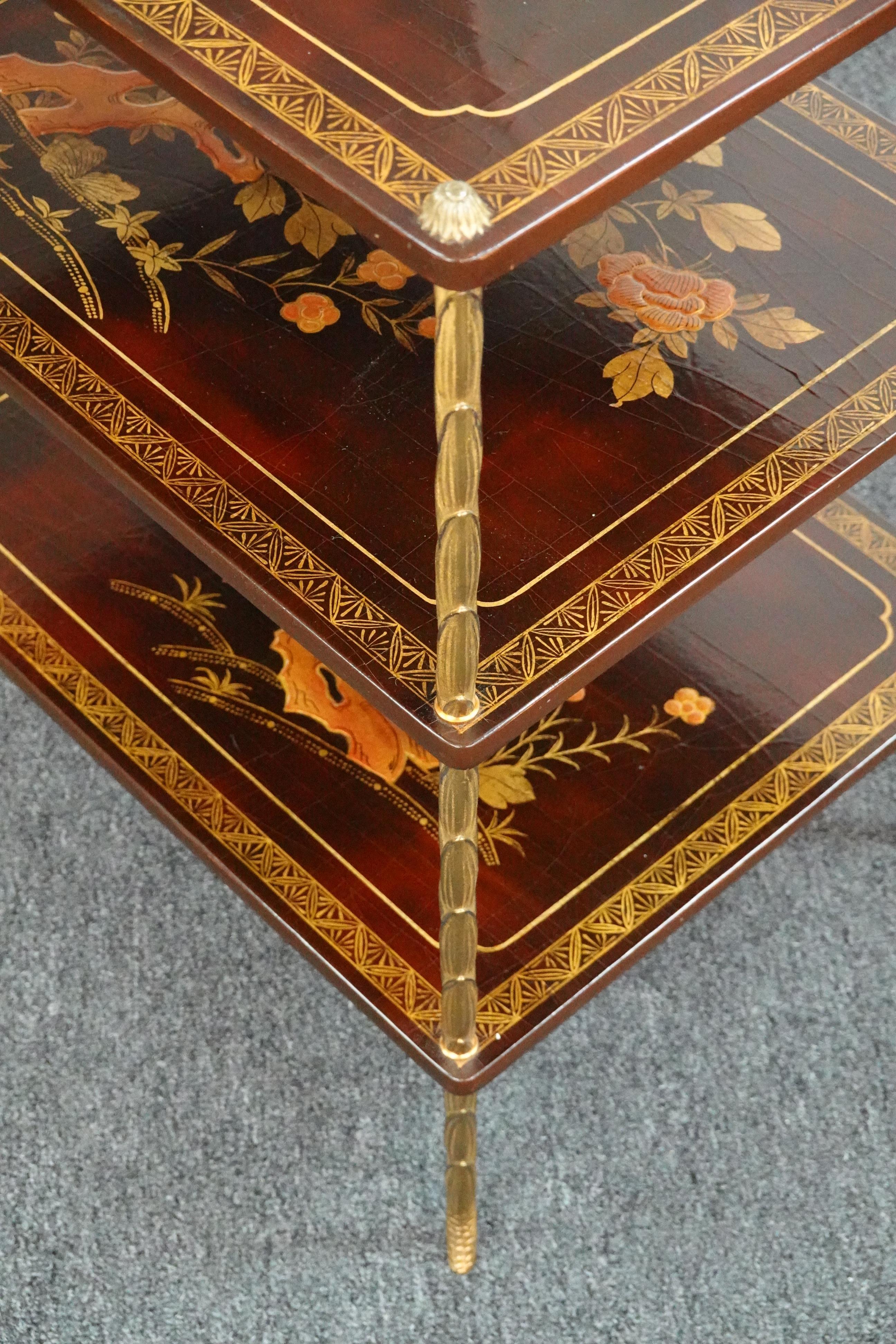 Pair of French Maison Baguès Three-tiered Chinoiserie Side Tables For Sale 6