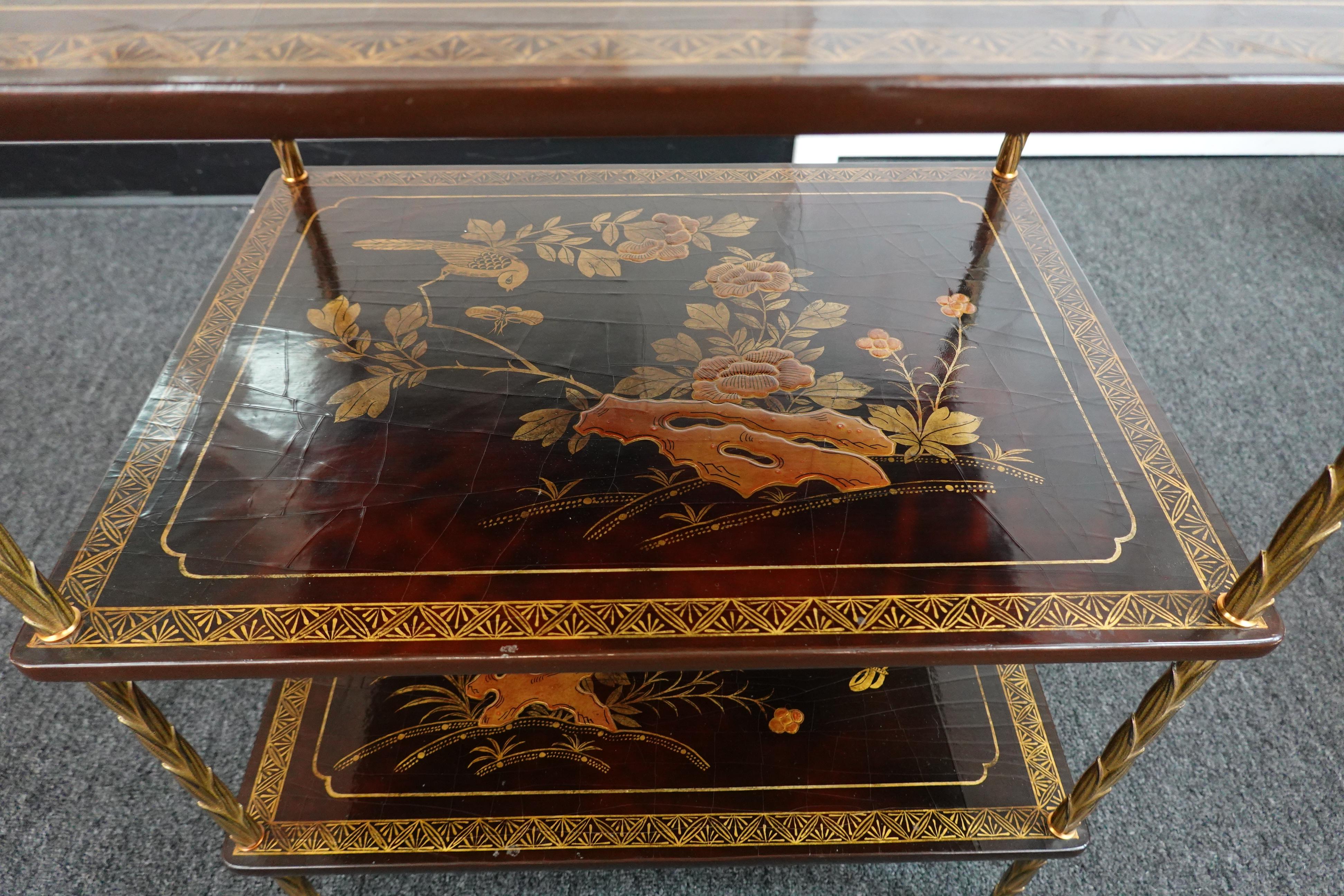Pair of French Maison Baguès Three-tiered Chinoiserie Side Tables For Sale 12